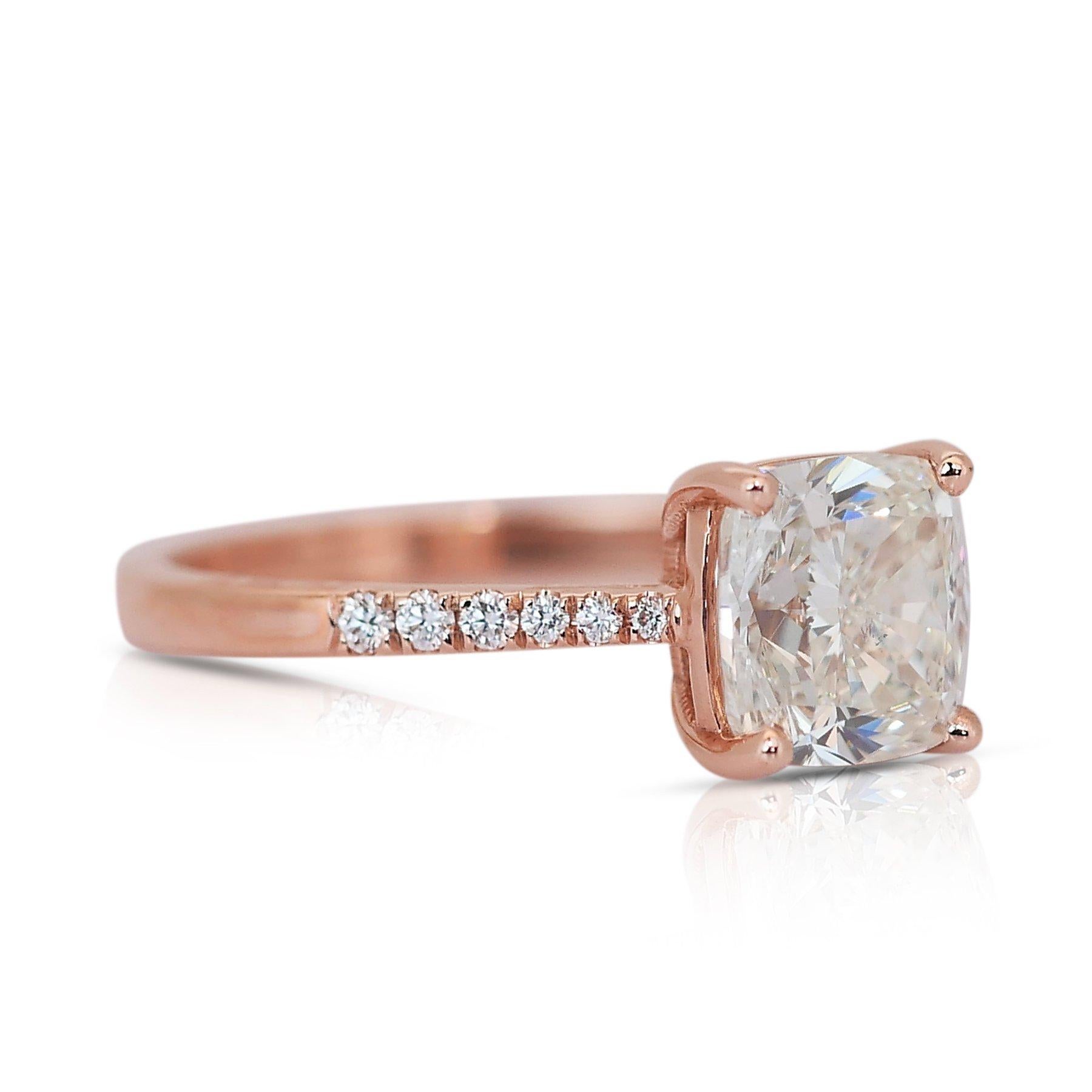 Cushion Cut Beautiful 1.58ct Double Excellent Ideal Cut Diamonds Pave Ring in 18k Rose Gold