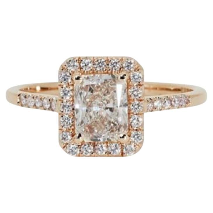 Beautiful 1.5ct Radiant Cut Diamond Ring with Round Brilliant Side Stones For Sale