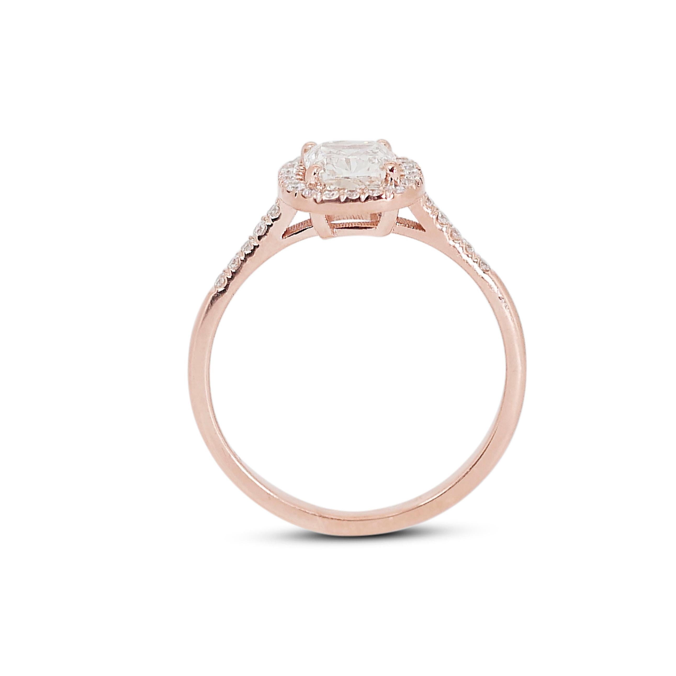 Beautiful 1.72ct Diamonds Halo Ring in 18k Rose Gold - GIA Certified For Sale 2