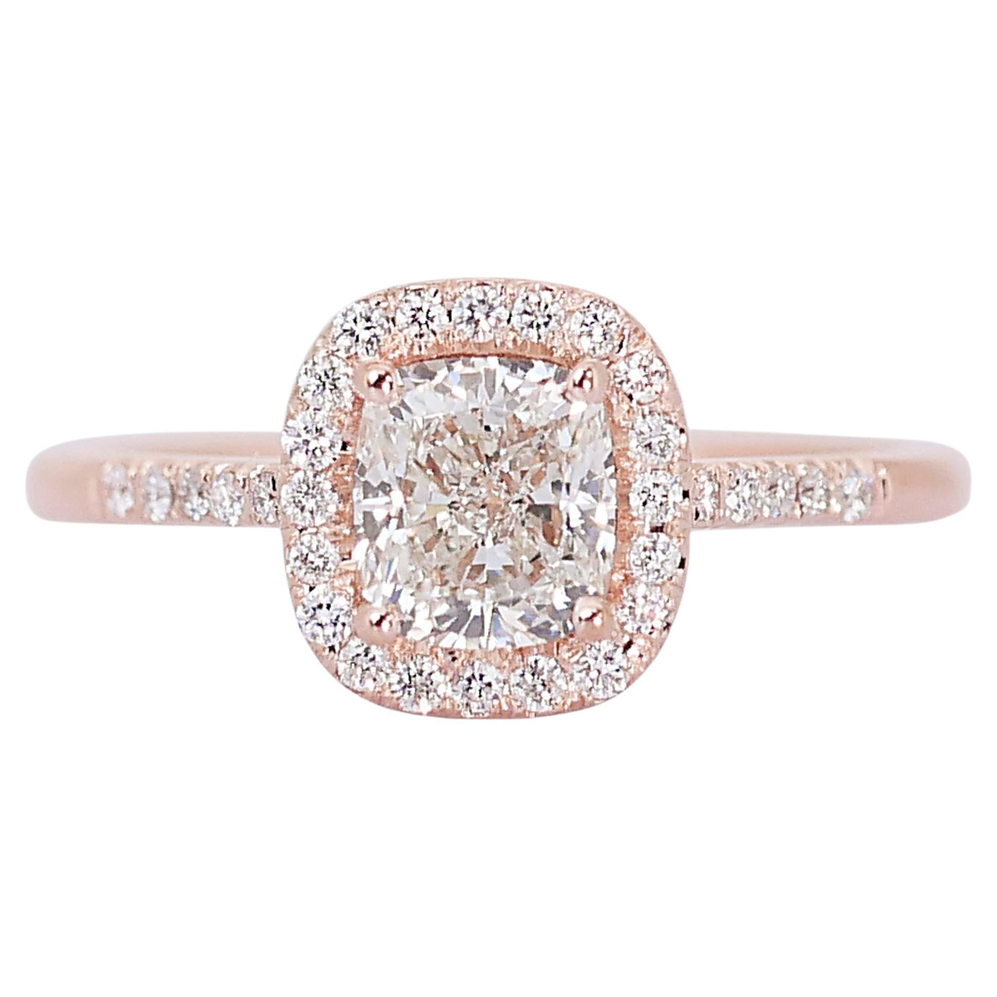 Beautiful 1.72ct Diamonds Halo Ring in 18k Rose Gold - GIA Certified