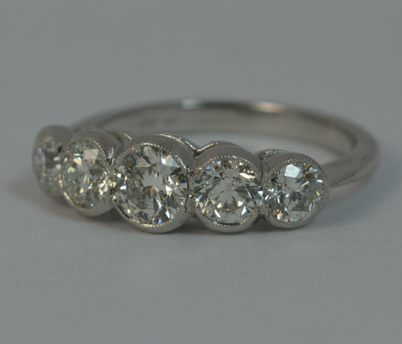 Beautiful 1.75 Carat Diamond Five-Stone Platinum Bezel Set Stack Ring 2