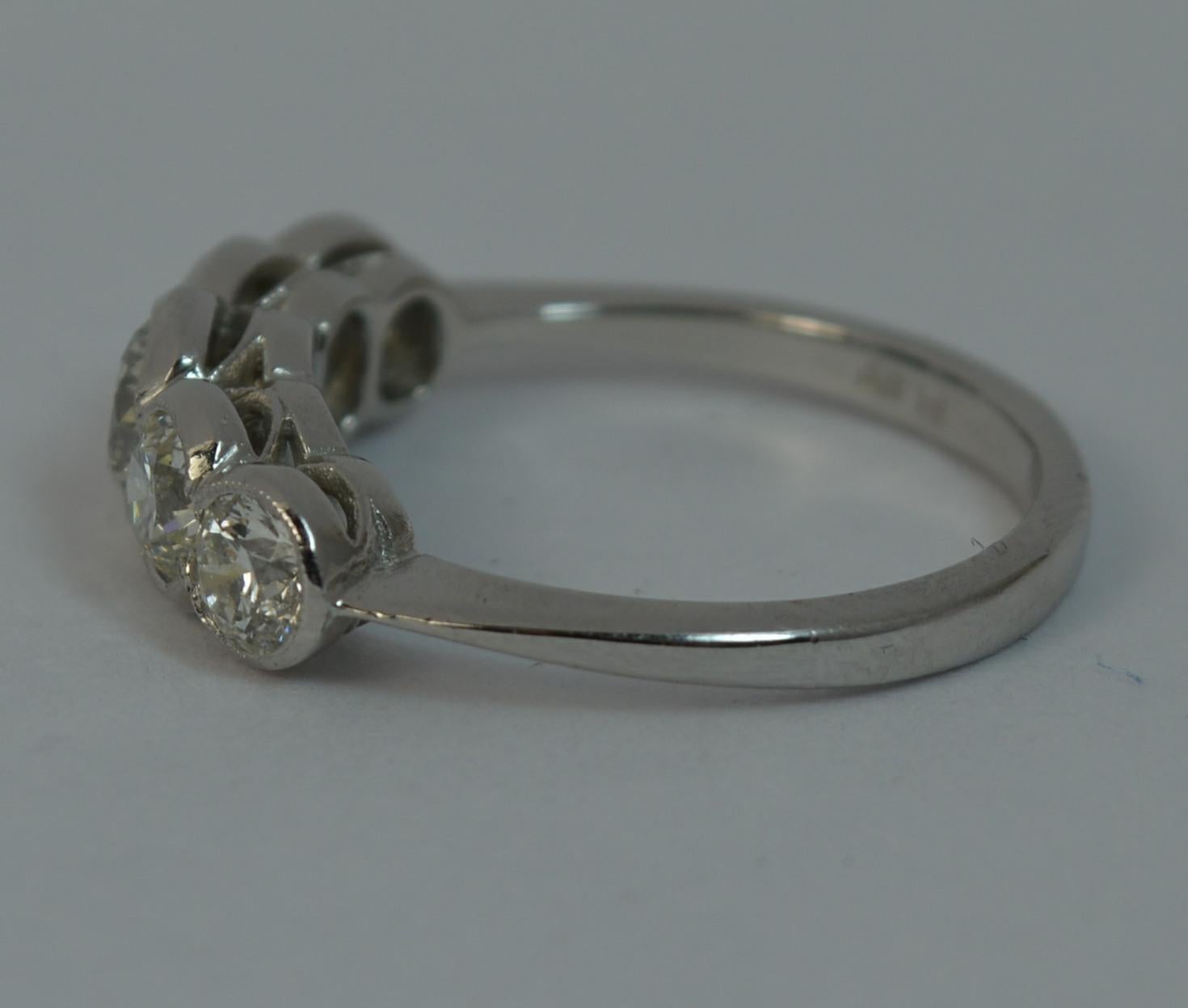 Edwardian Beautiful 1.75 Carat Diamond Five-Stone Platinum Bezel Set Stack Ring