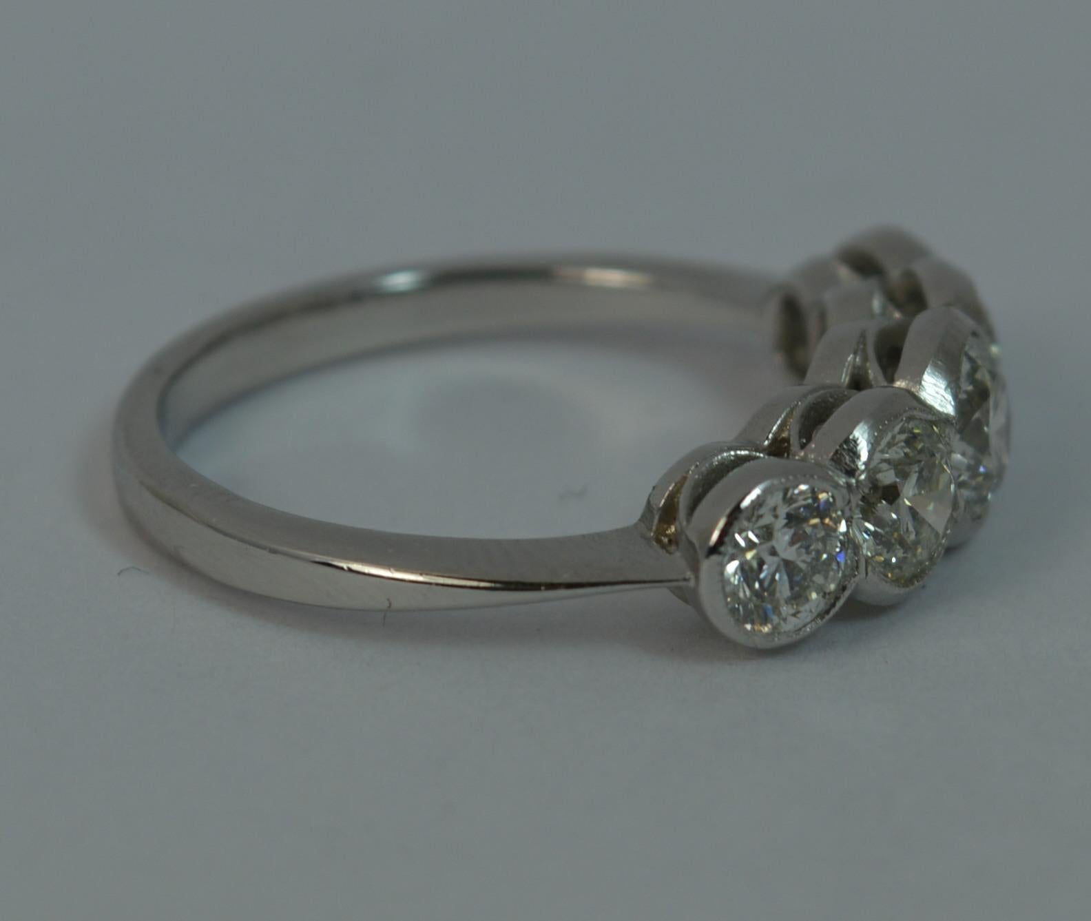 Women's Beautiful 1.75 Carat Diamond Five-Stone Platinum Bezel Set Stack Ring