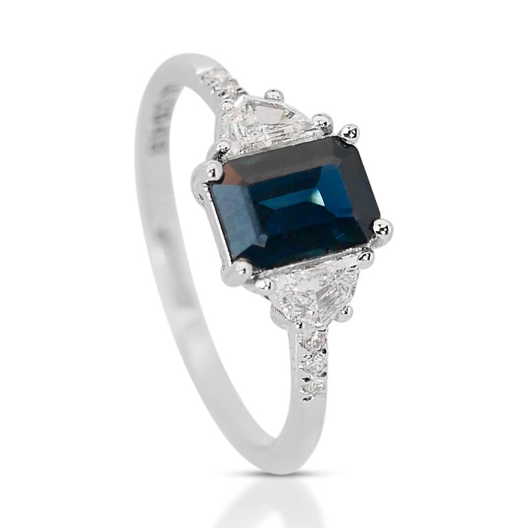 Bague En Or 18 Carats Sertie D'un Saphir Et De Diamants (0,50 Ct) - Taille 52, 3,84 G - Occasion Magnifique