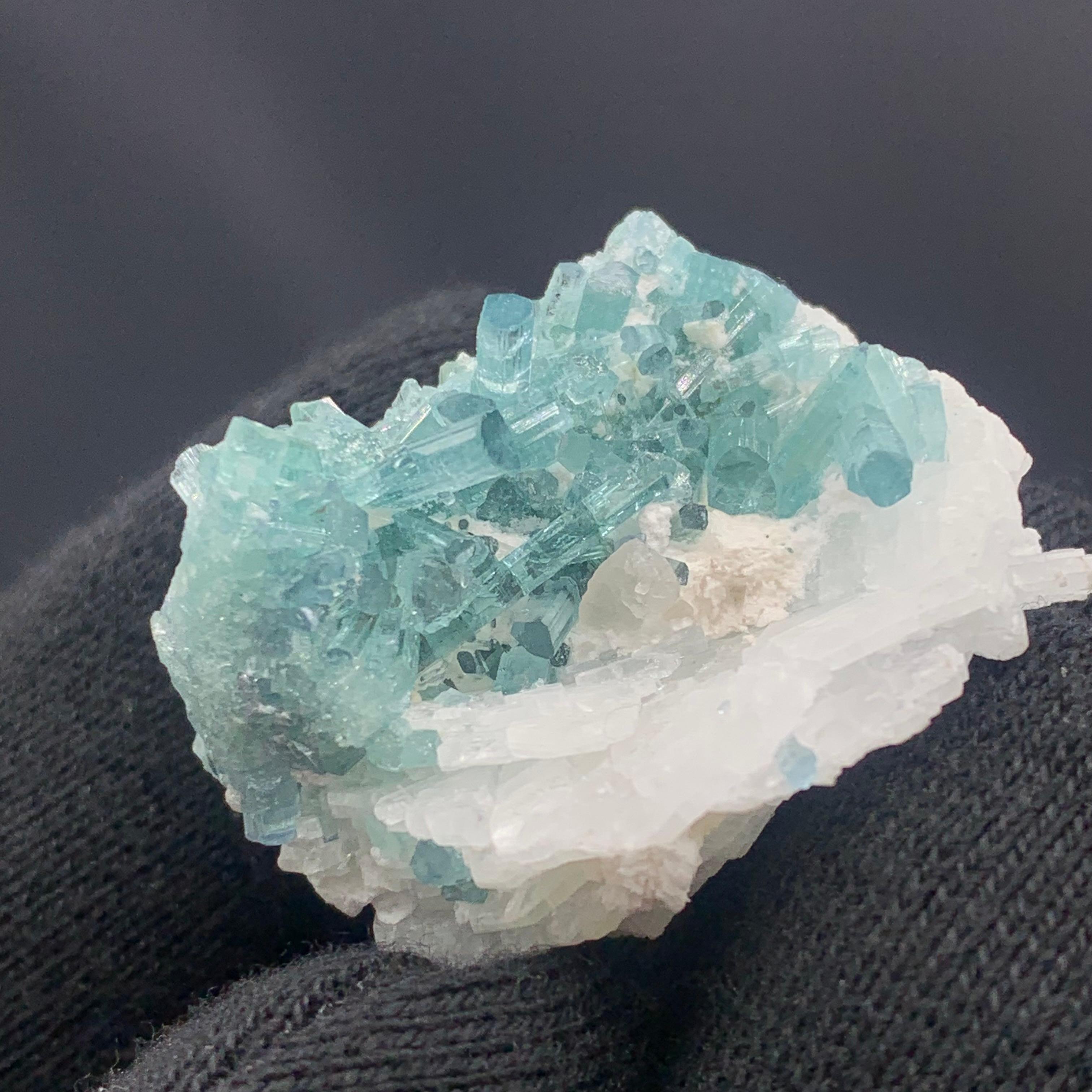 Beautiful 17.91 Gram Tourmalines Specimen on Albite from Kunar, Afghanistan In Good Condition For Sale In Peshawar, PK