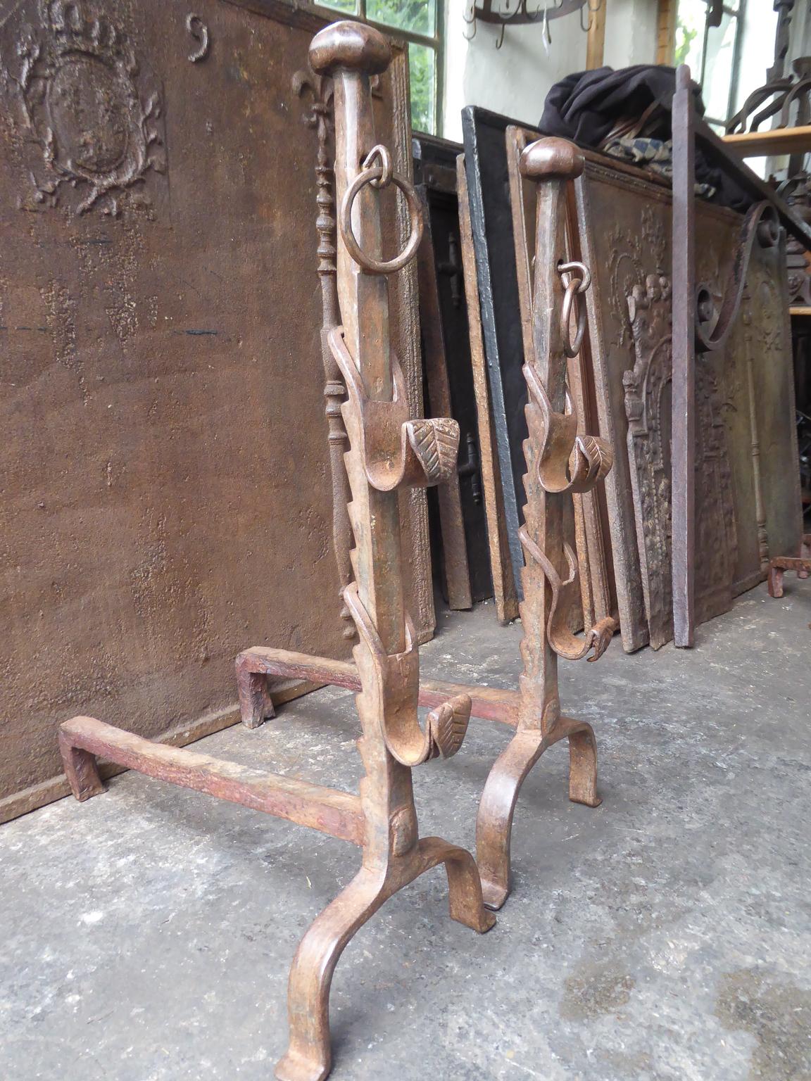 Beautiful 17th-18th Century French Gothic Andirons or Firedogs For Sale 6