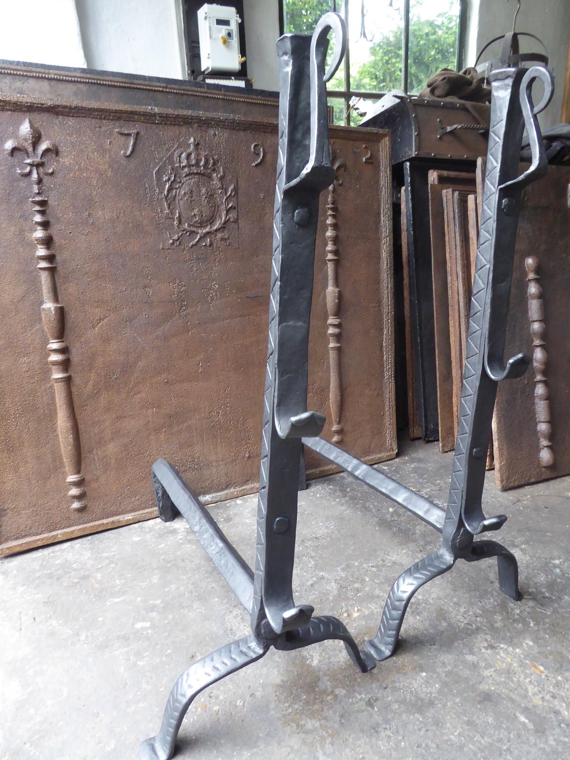 Beautiful 17th-18th Century French Louis XIII Andirons or Firedogs In Good Condition For Sale In Amerongen, NL