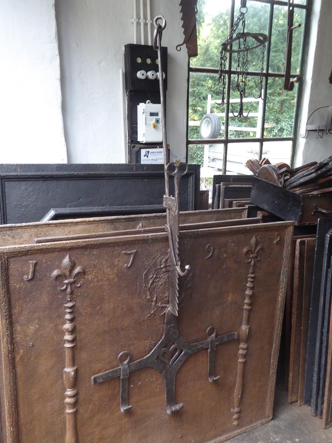 Forged Beautiful 17th Century French Fireplace Trammel or Hanger For Sale