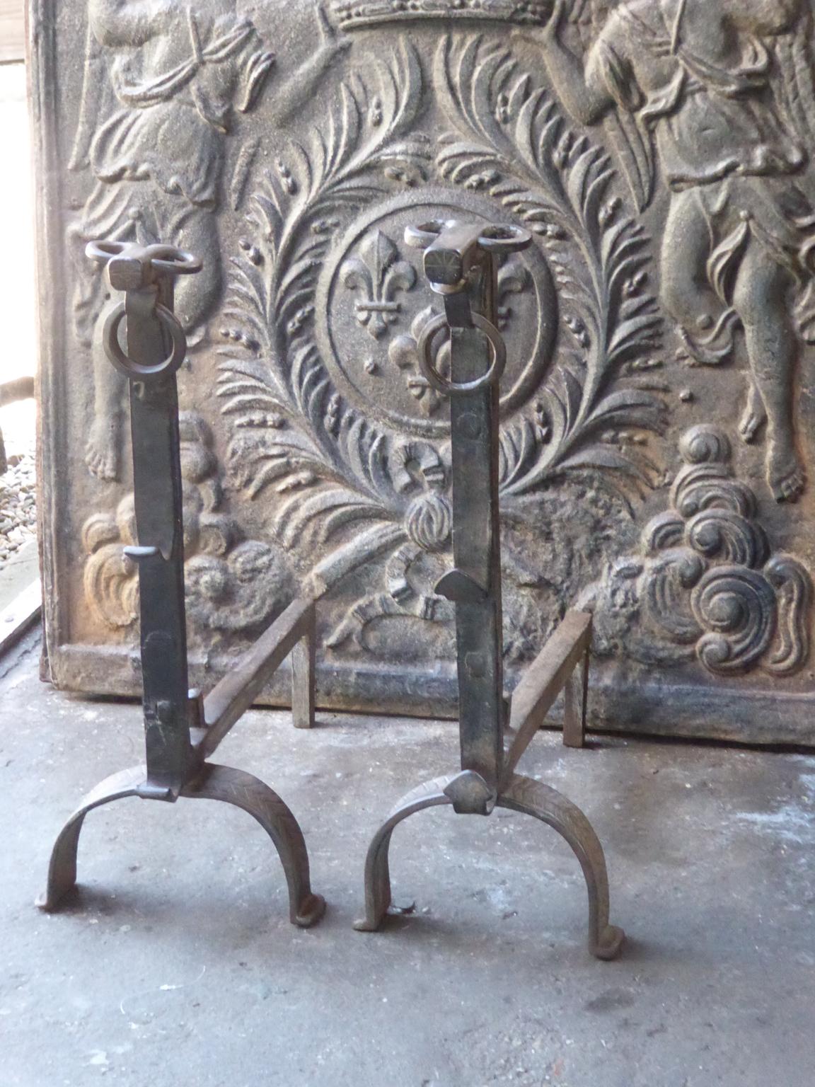 Beautiful 17th Century French Gothic Andirons or Firedogs In Good Condition For Sale In Amerongen, NL