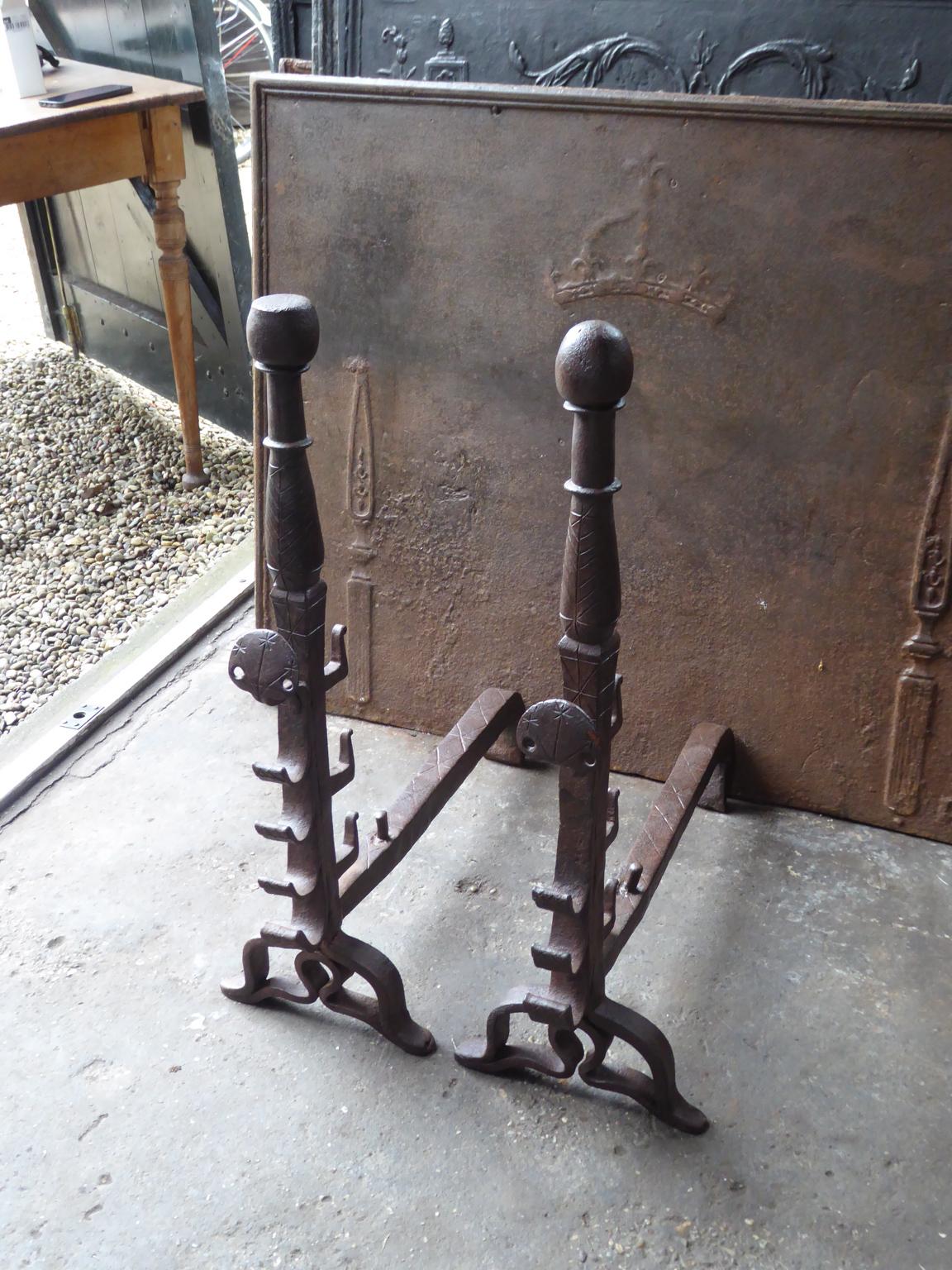 Beautiful 17th Century French Louis XIII Andirons or Firedogs In Good Condition For Sale In Amerongen, NL