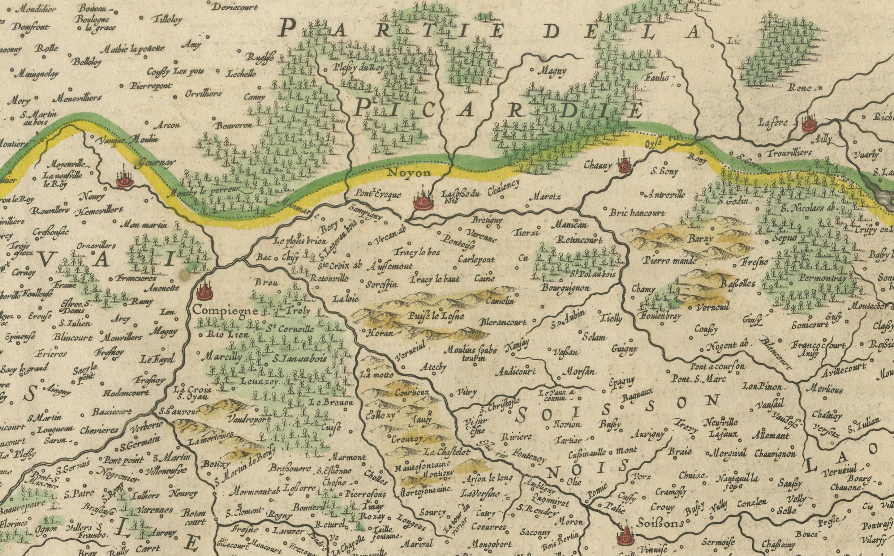 Carte de l'Isle de France par D. de Templeux, vers 1650, coloriée à la main et décorative

Cette carte ancienne richement détaillée intitulée *Le Gouvernement de L'Isle de France* a été gravée par Daniel de Templeux et publiée vers 1650. Il offre
