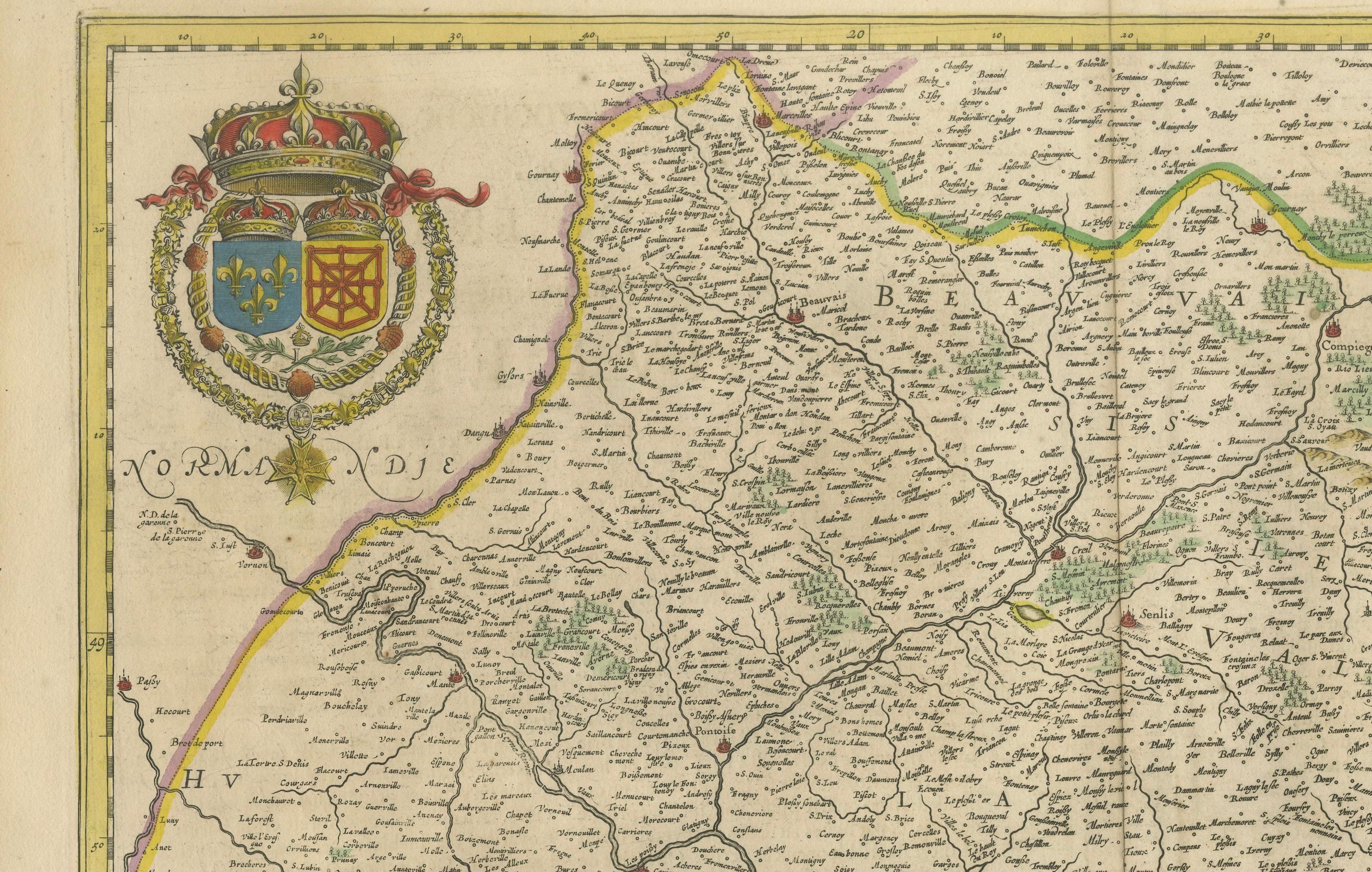 Gravé Magnifique carte de Paris et de l'île de France du 17ème siècle par Templeux, vers 1650 en vente
