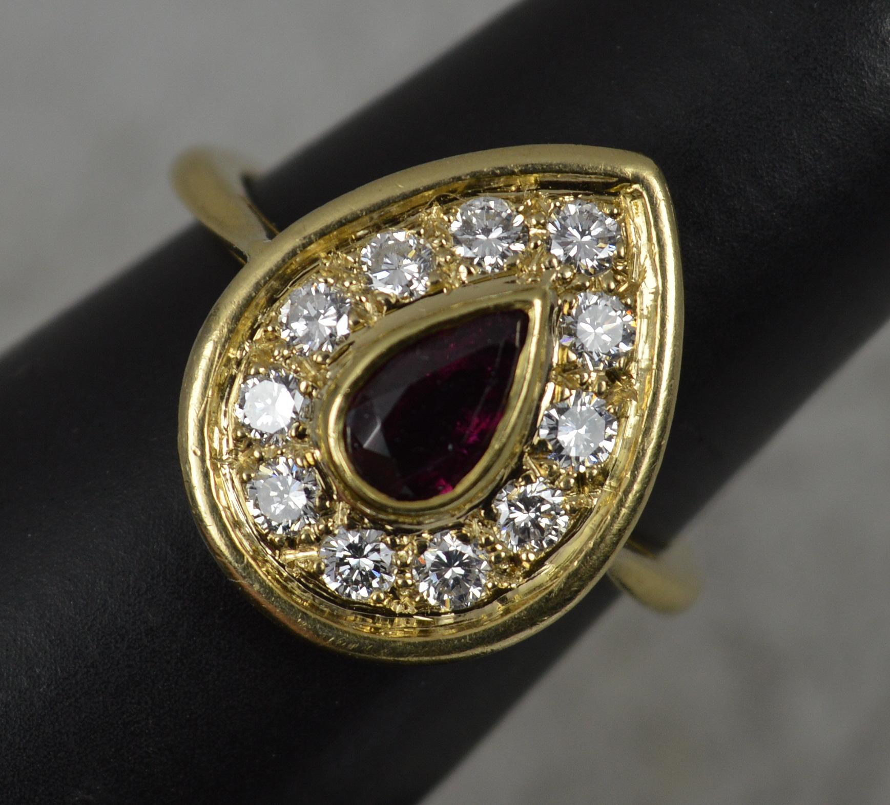 Beautiful 18 Carat Gold Pear Cut Ruby and Vs Diamond Cluster Ring 5