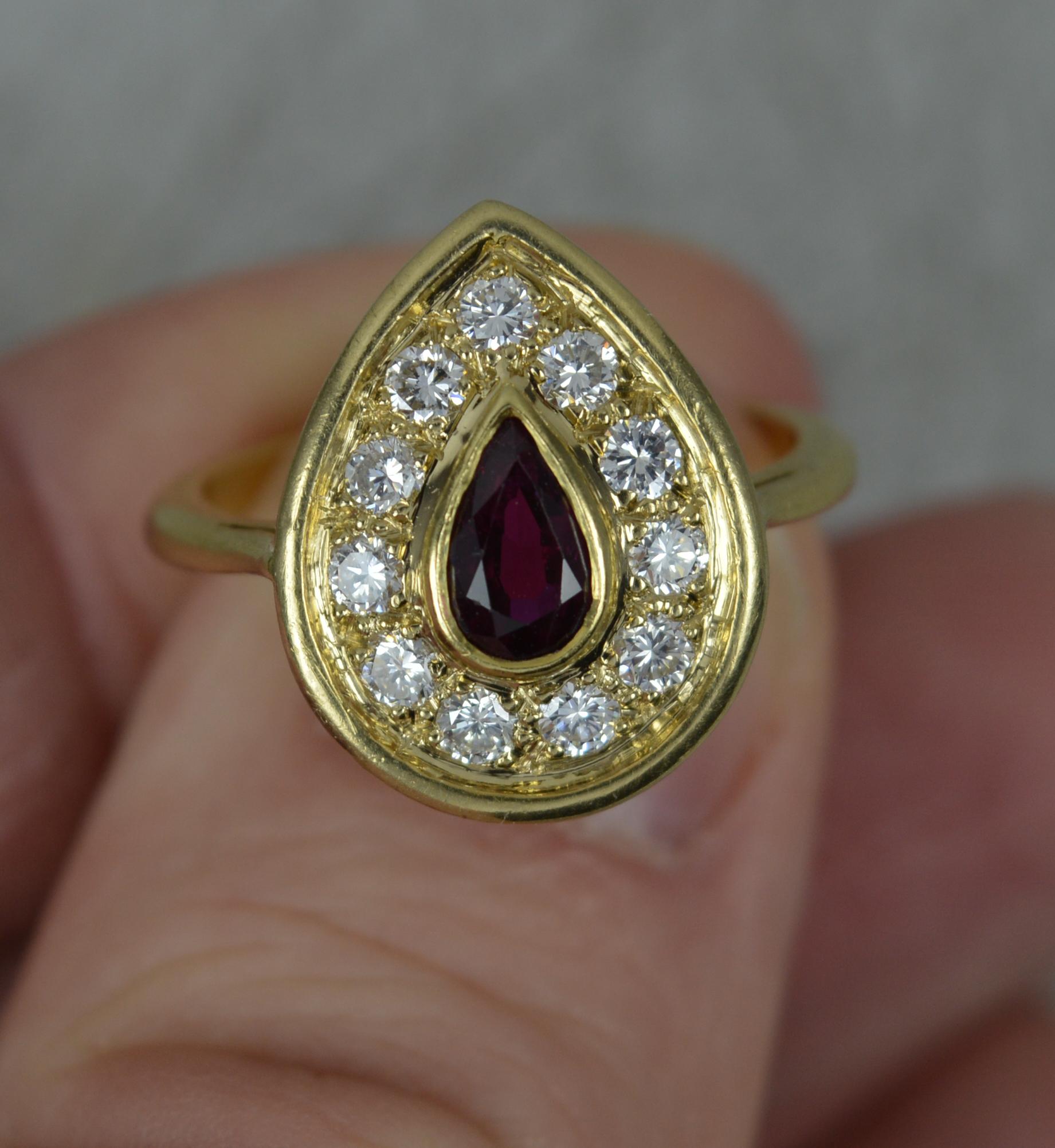 Women's Beautiful 18 Carat Gold Pear Cut Ruby and Vs Diamond Cluster Ring For Sale