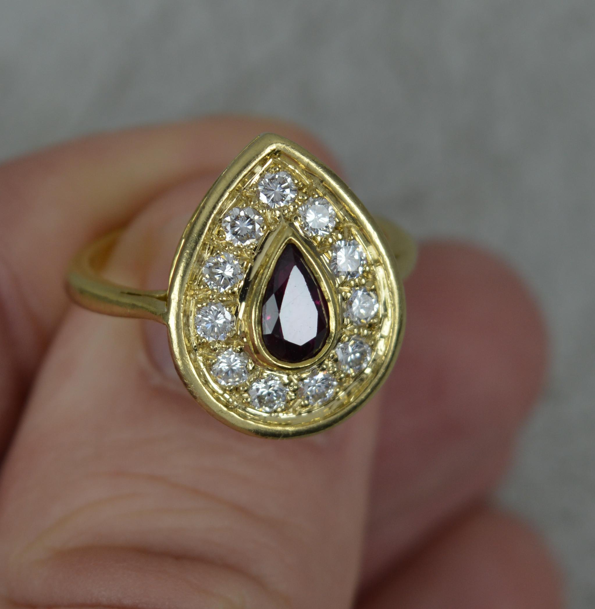 Beautiful 18 Carat Gold Pear Cut Ruby and Vs Diamond Cluster Ring For Sale 1