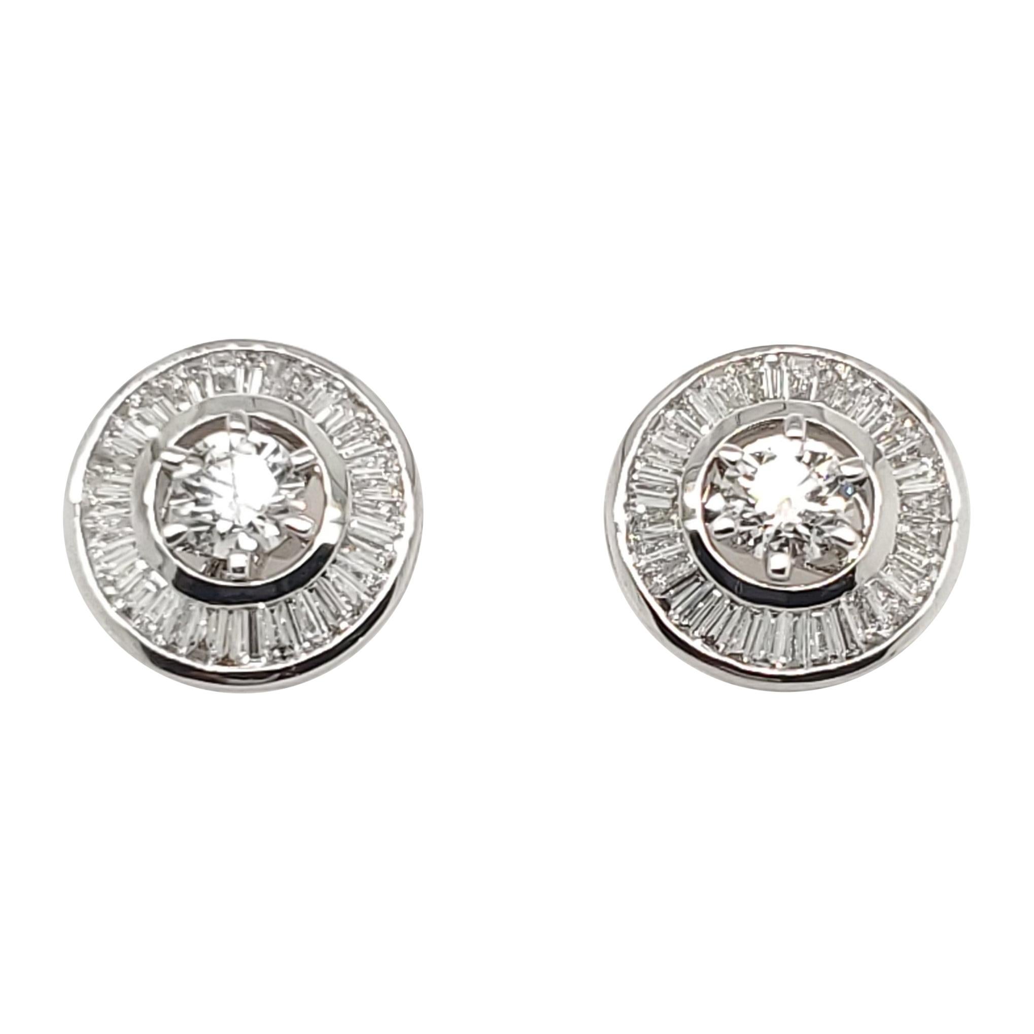 Beautiful 18 K White Gold Solitaire Diamonds Studs with Baguette Jackets 2.27 ct For Sale