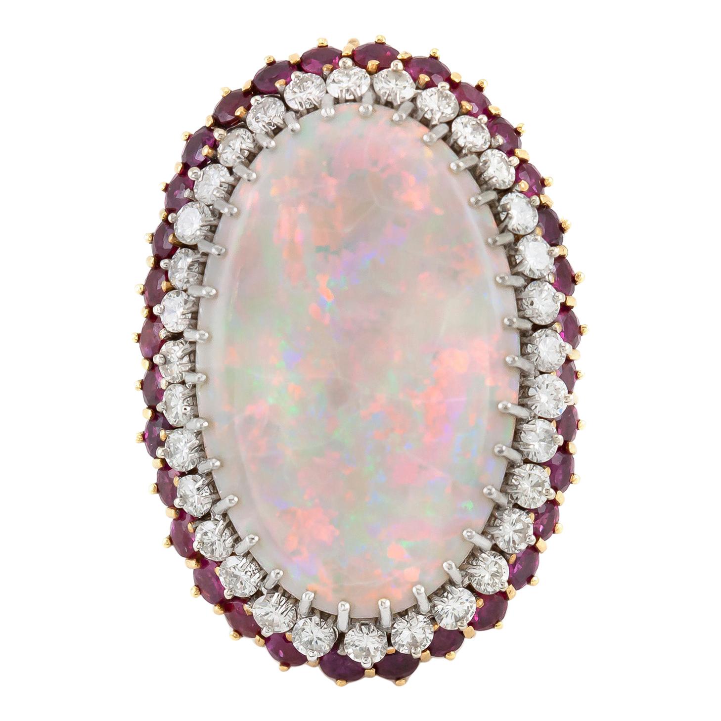 Opal 6.00 Carat Rubies and 2.80 Diamonds Ring