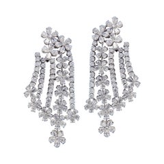 Beautiful 18 Karat White Gold and Diamond Flower Earrings