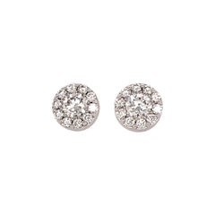 Beautiful 18 Karat White Gold Diamond Button Stud Earrings