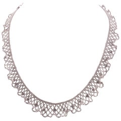 Retro Beautiful 18 Karat White Gold Lace and Diamond Necklace