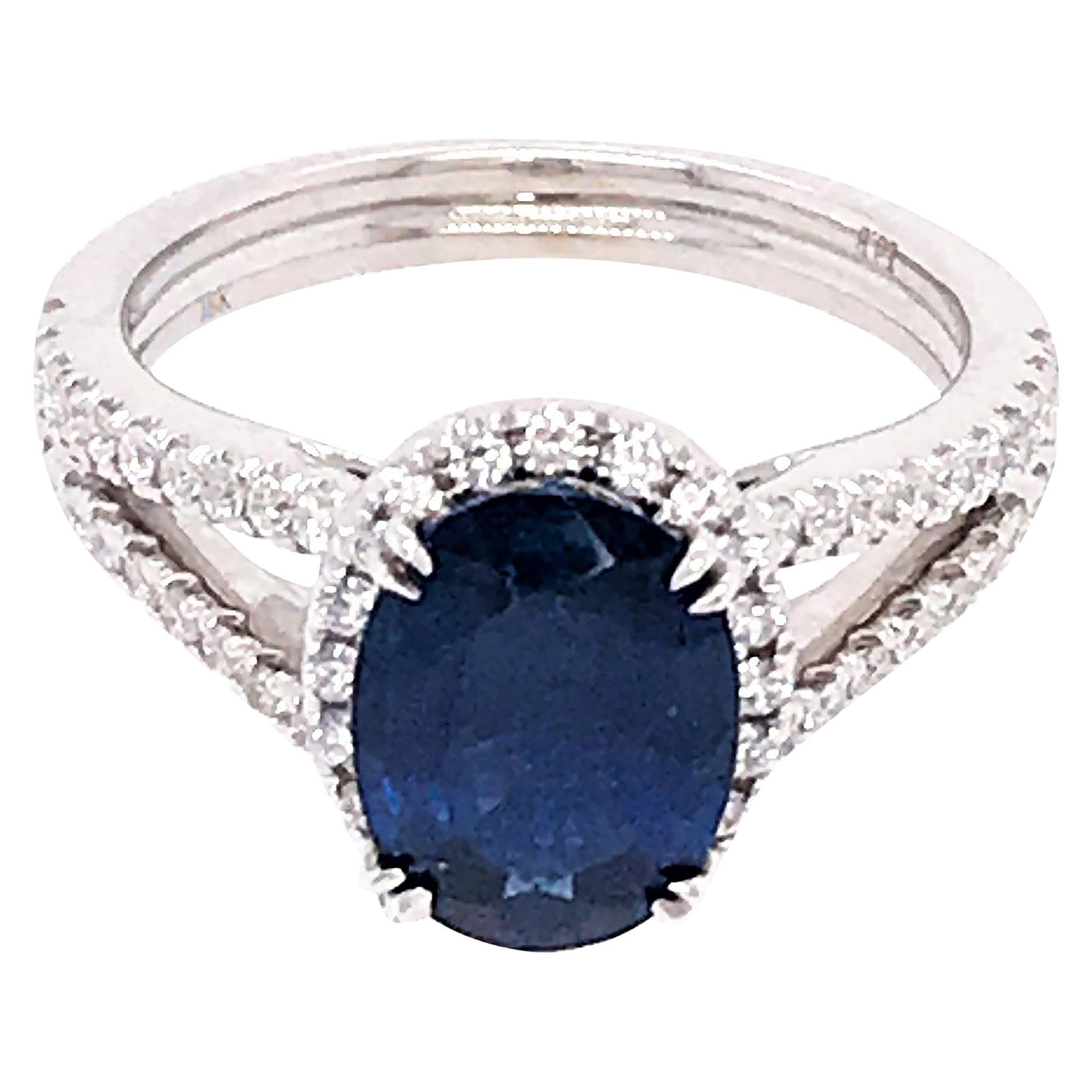 18ct White Gold, Royal Sapphire & Diamond Ring