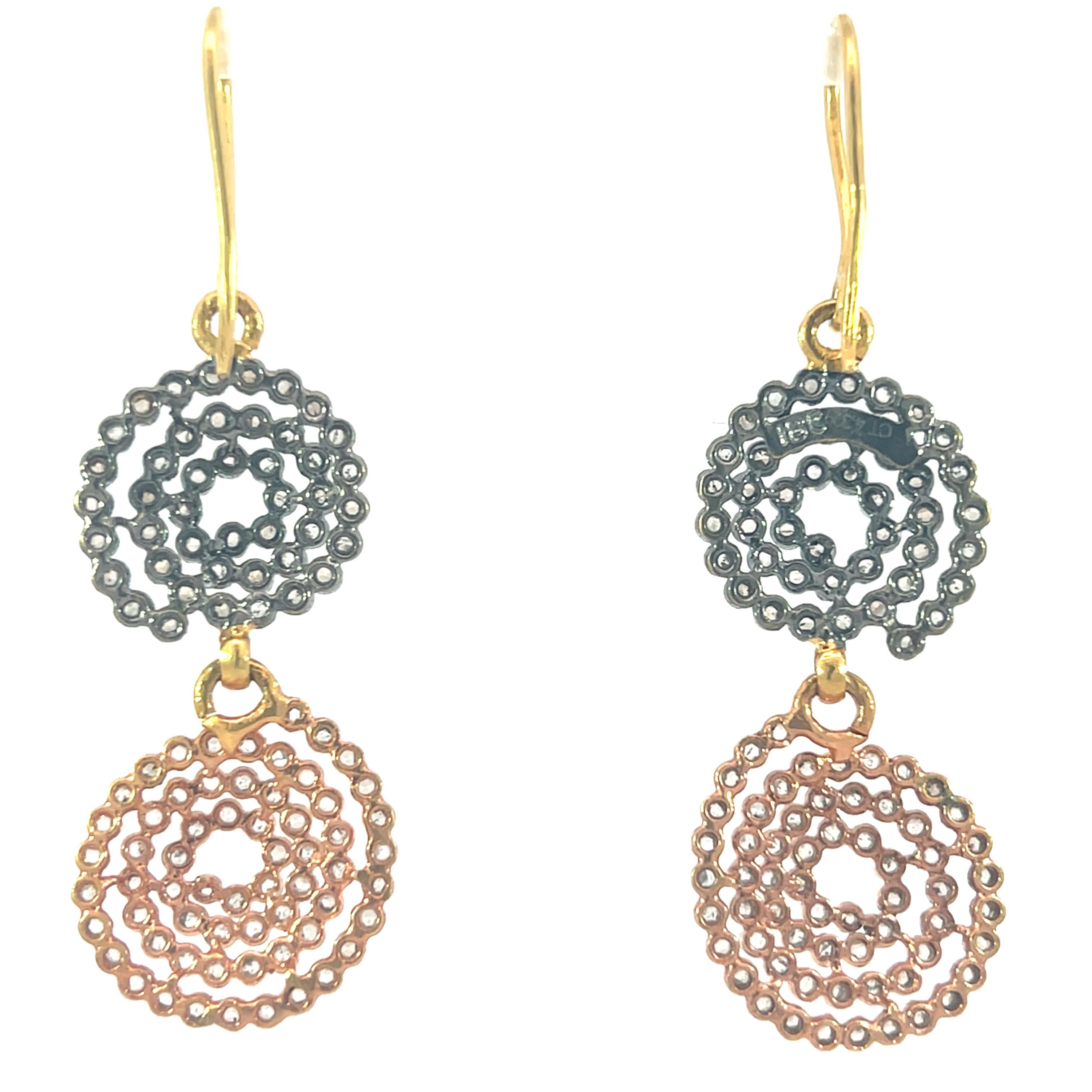 Bellissimi orecchini con diamanti in oro e argento 18 carati in vendita 1