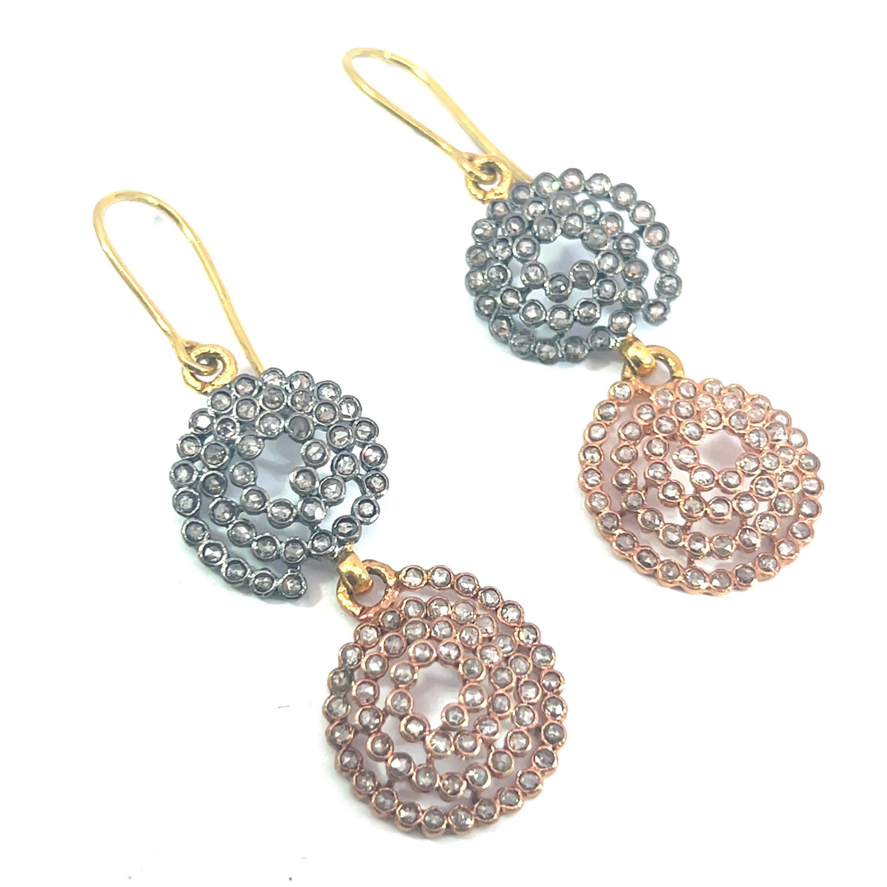 Bellissimi orecchini con diamanti in oro e argento 18 carati in vendita 2