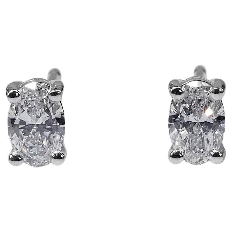 Beautiful 18 Kt. White Gold Stud Oval Earrings 0.61 Ct Natural Diamonds-GIA Cert For Sale