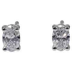 Beautiful 18 Kt. White Gold Stud Oval Earrings 0.61 Ct Natural Diamonds-GIA Cert