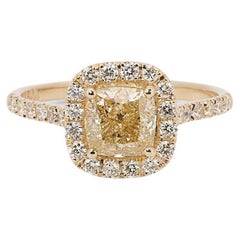 Beautiful 18 Kt. Yellow Gold Halo Fancy Ring W/ 1.66 Ct Natural Diamond AIG Cert