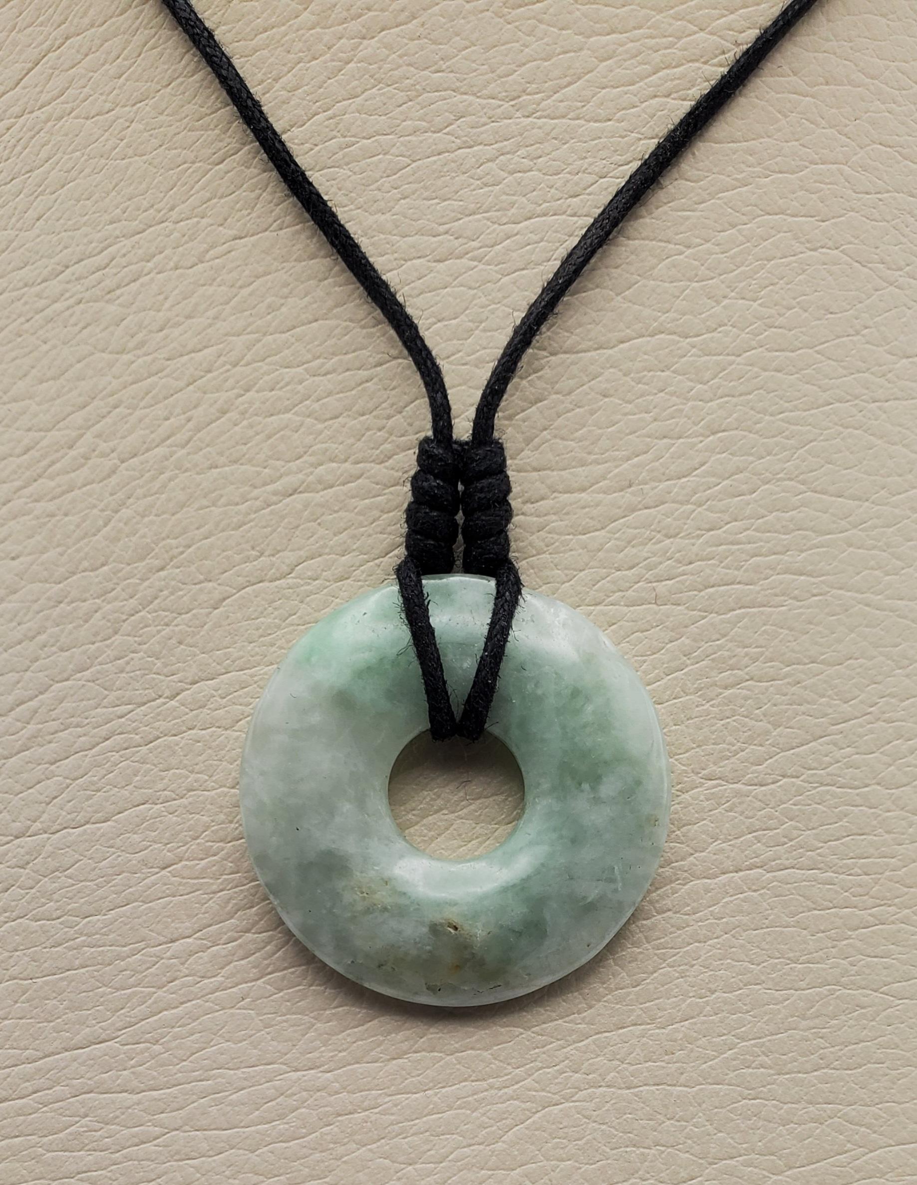Women's or Men's Beautiful 18.83ct Jadeite Jade Donut Disc Peace Wheel Pendant Necklace For Sale