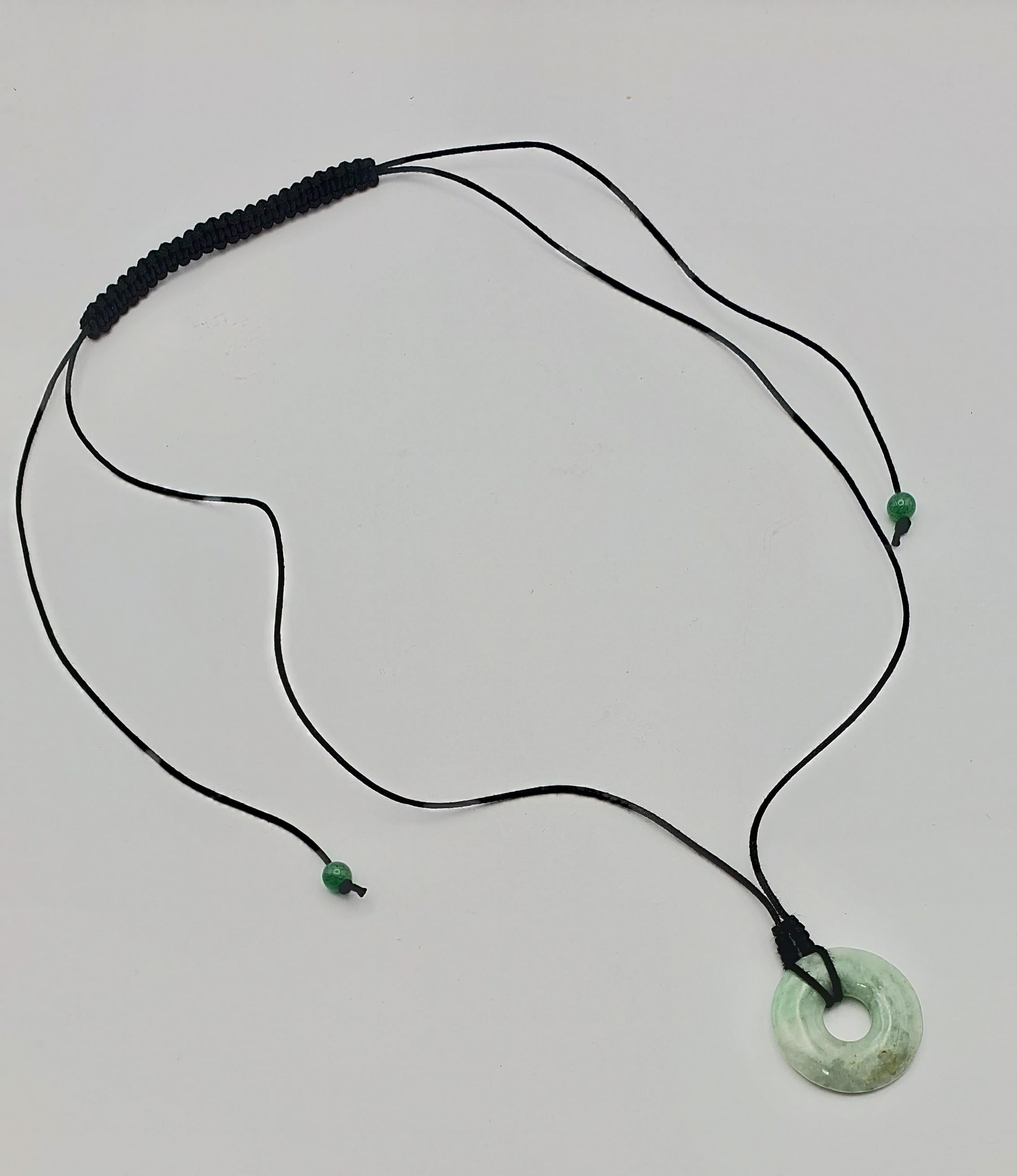 Beautiful 18.83ct Jadeite Jade Donut Disc Peace Wheel Pendant Necklace For Sale 1