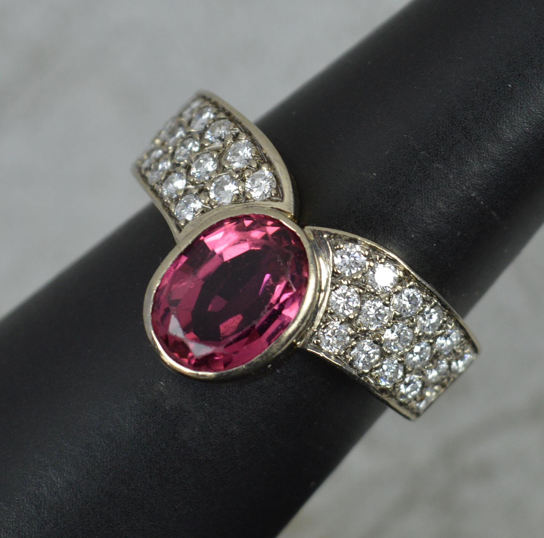 Beautiful 18 Carat Gold Tourmaline and 32 Diamond Wishbone Cluster Ring For Sale 6