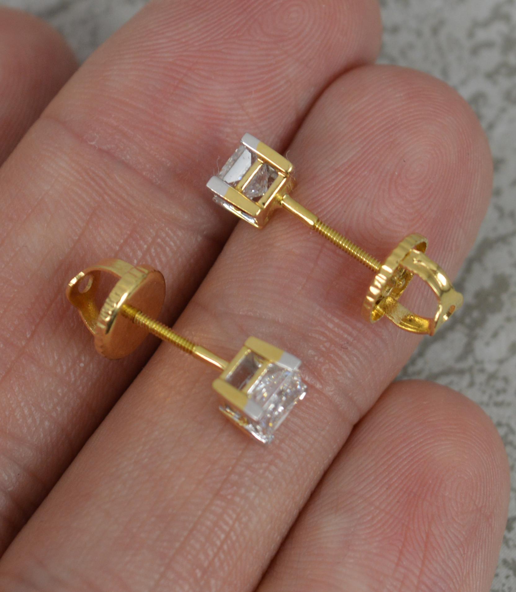 Magnifiques clous d'oreilles en or jaune 18 carats et diamants Vs de 1,00 carat Excellent état - En vente à St Helens, GB