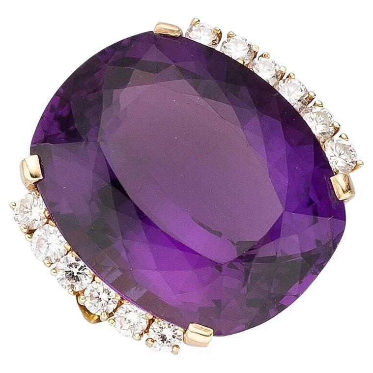 Beautiful 18k Gold, 46.15ct Amethyst and 1.15ct Diamond Ring Size 7.25 23.8g