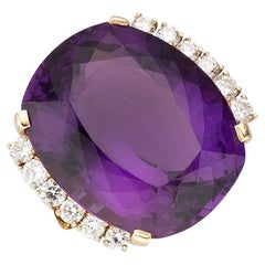 Beautiful 18k Gold, 46.15ct Amethyst and 1.15ct Diamond Ring Size 7.25 23.8g