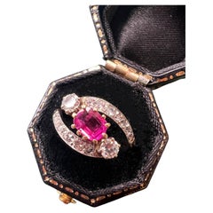 Antique Beautiful 18k gold ruby and diamond bypass ring