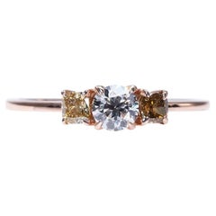 Beautiful 18k Rose Gold 3 Stone Ring with 0.56 ct Natural Diamonds, AIG Cert