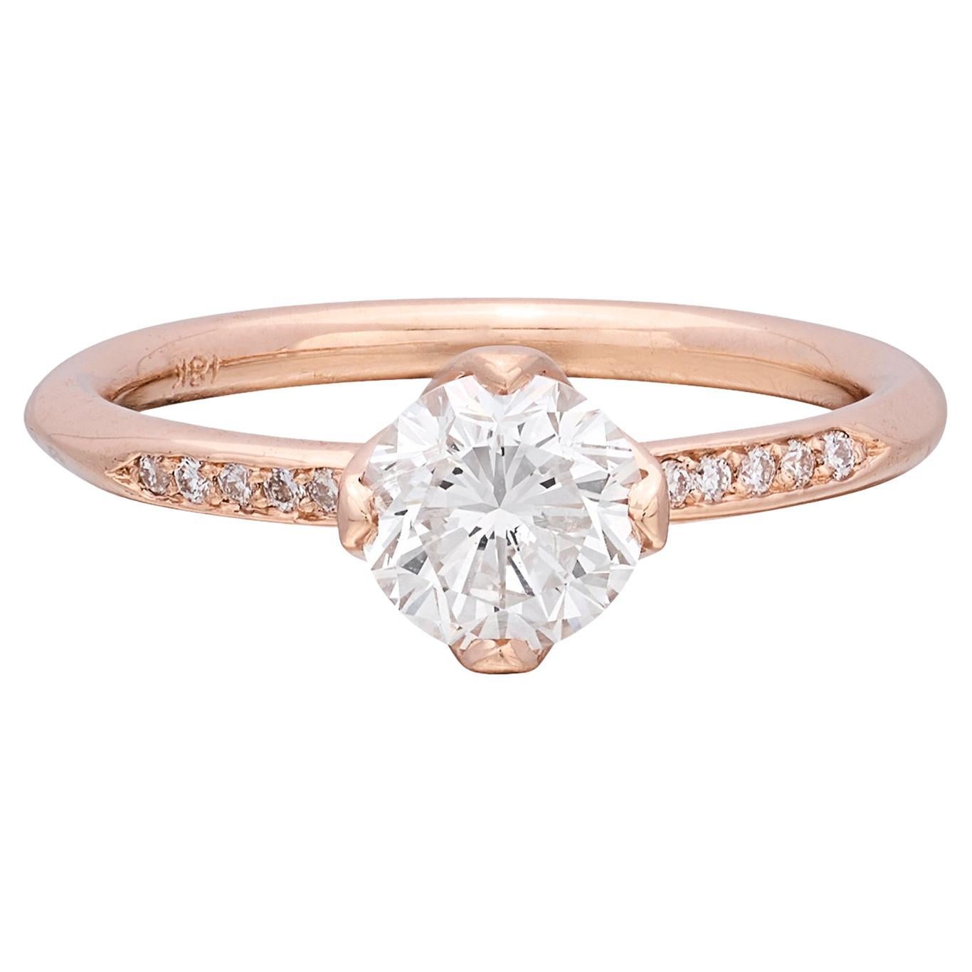 Magnifique bague de fiançailles en or rose 18 carats avec diamant
