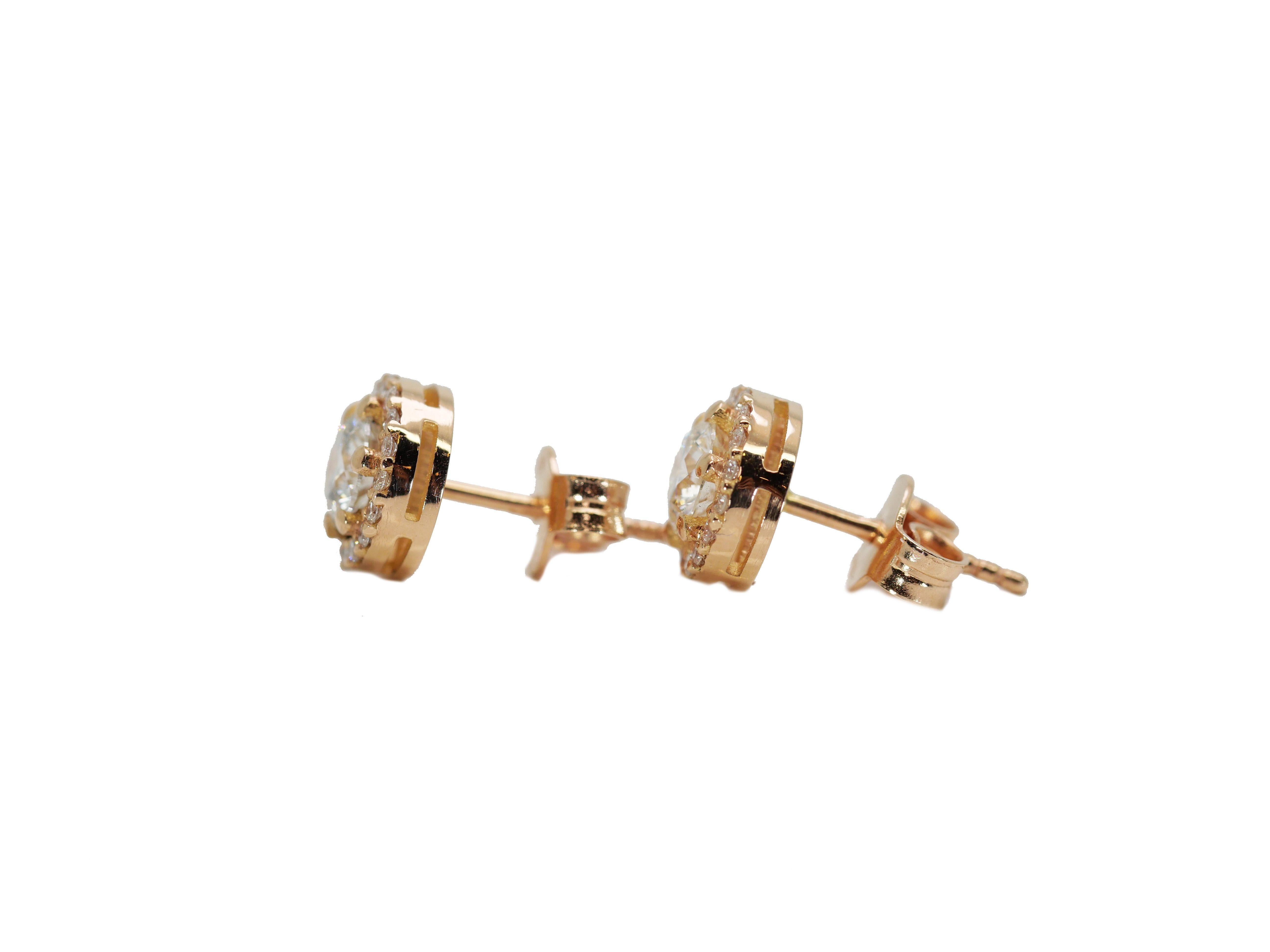 Beautiful 18k Rose Gold Halo Stud Earrings with 0.97 Natural Diamonds 1