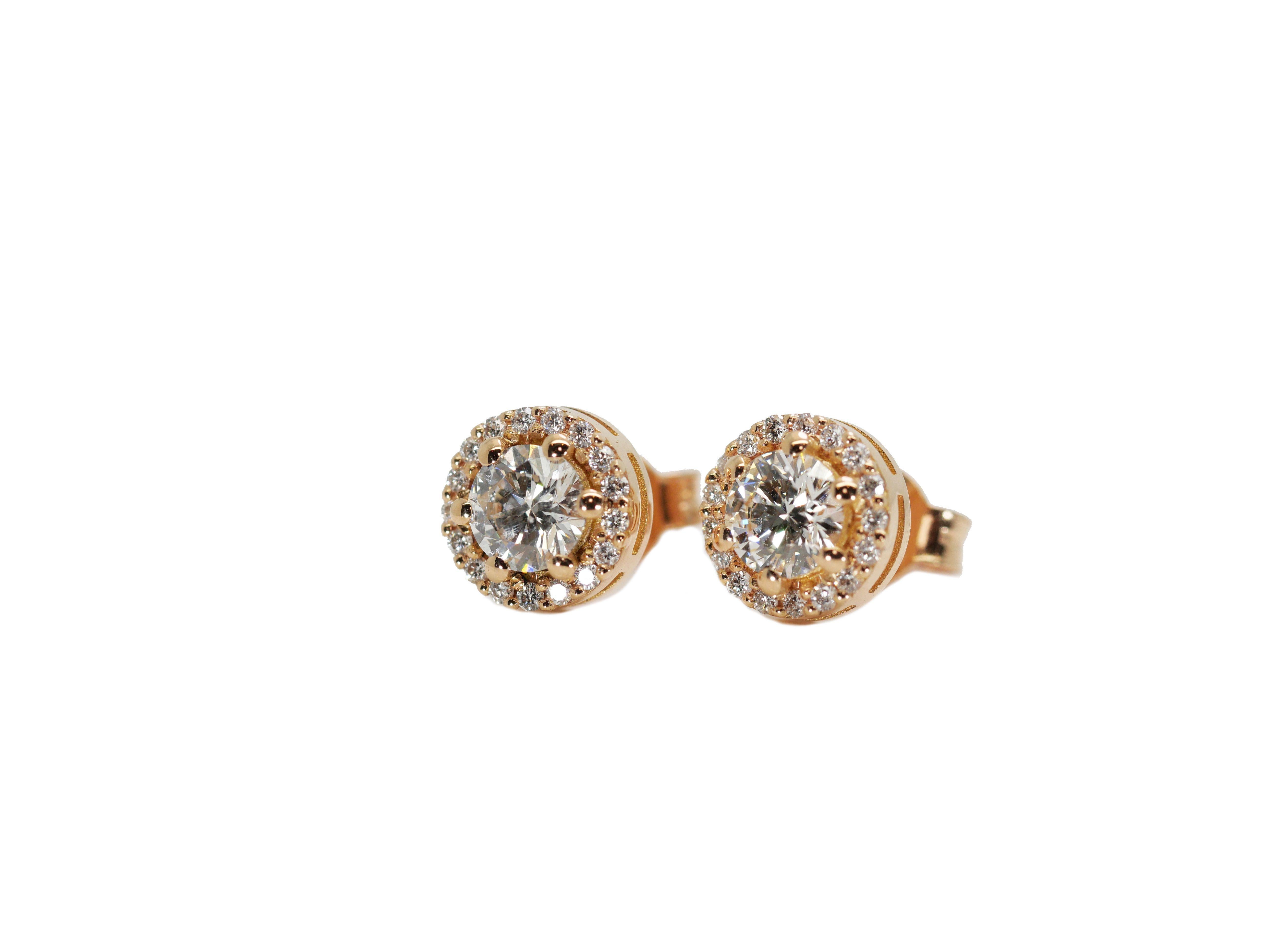 Beautiful 18k Rose Gold Halo Stud Earrings with 0.97 Natural Diamonds 2