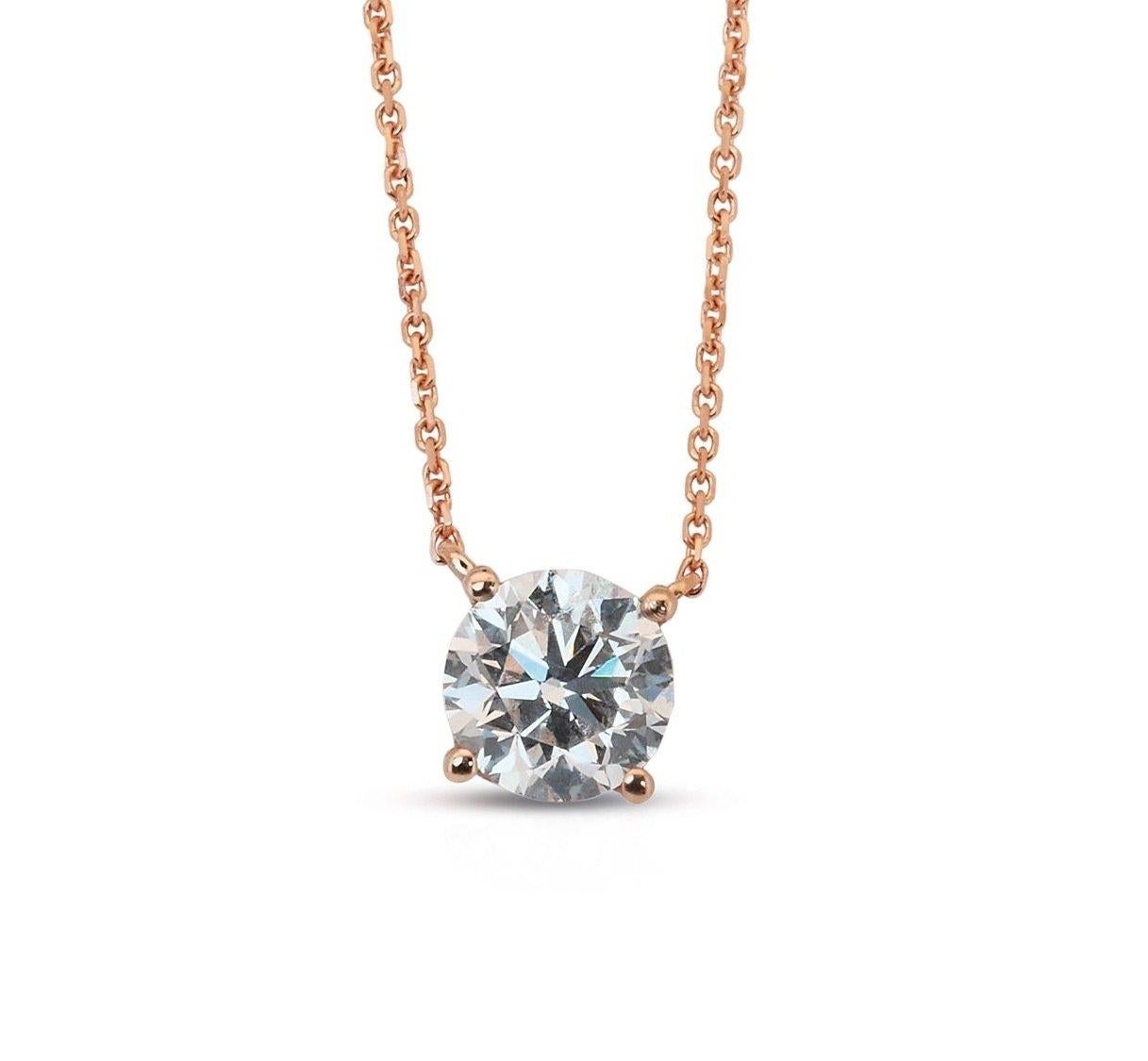 Round Cut Beautiful 18K Rose Gold Ideal Cut Natural Diamond Necklace w/1.04ct - GIA Certif For Sale