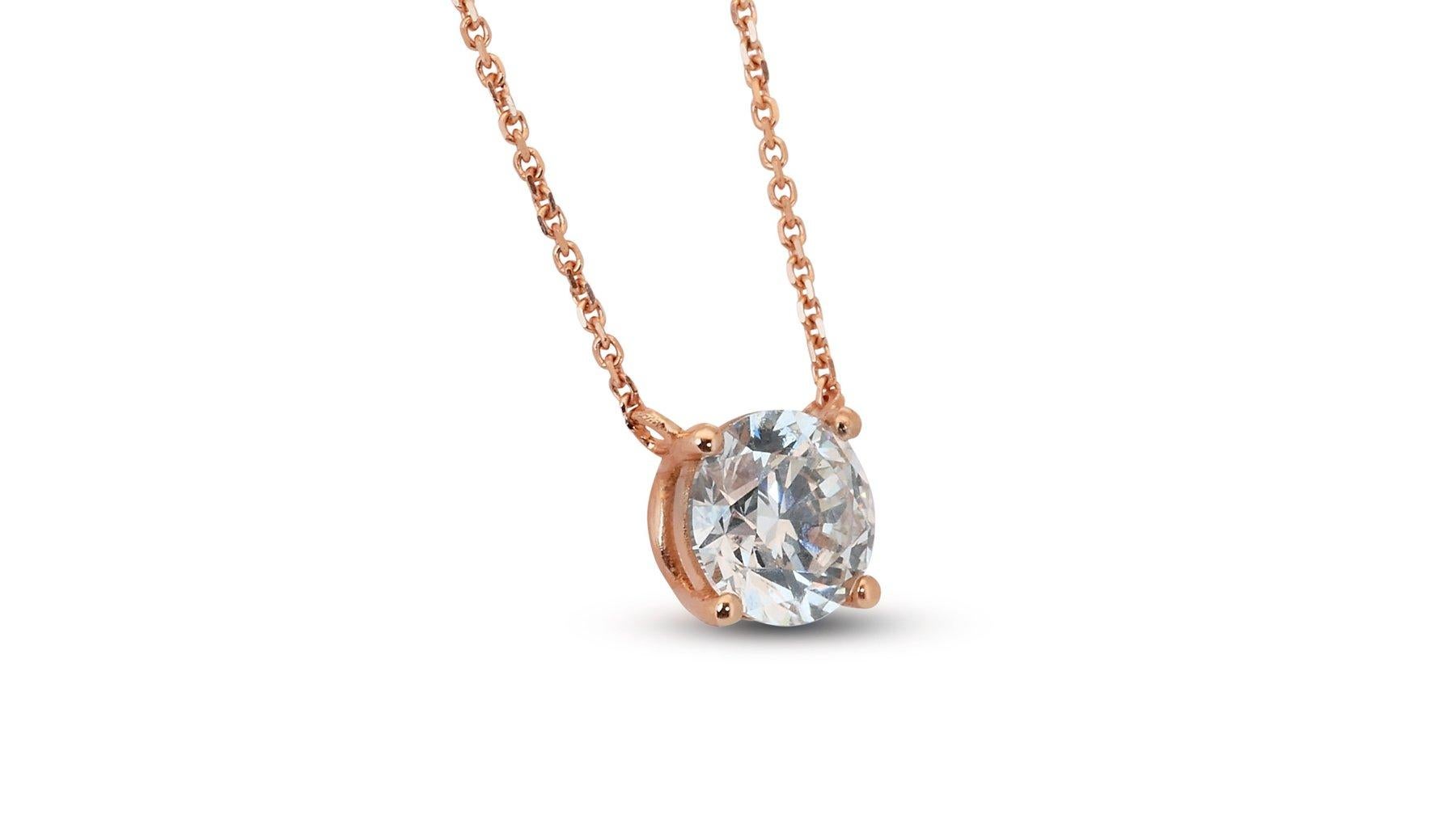 Beautiful 18K Rose Gold Ideal Cut Natural Diamond Necklace w/1.04ct - GIA Certif In New Condition For Sale In רמת גן, IL