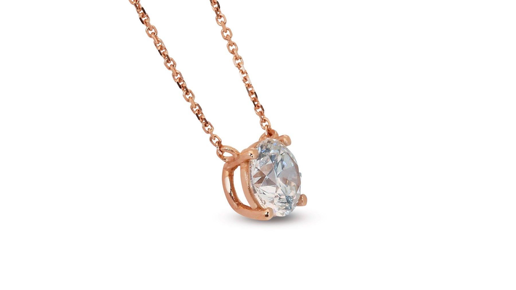 Beautiful 18K Rose Gold Ideal Cut Natural Diamond Necklace w/1.04ct - GIA Certif For Sale 1