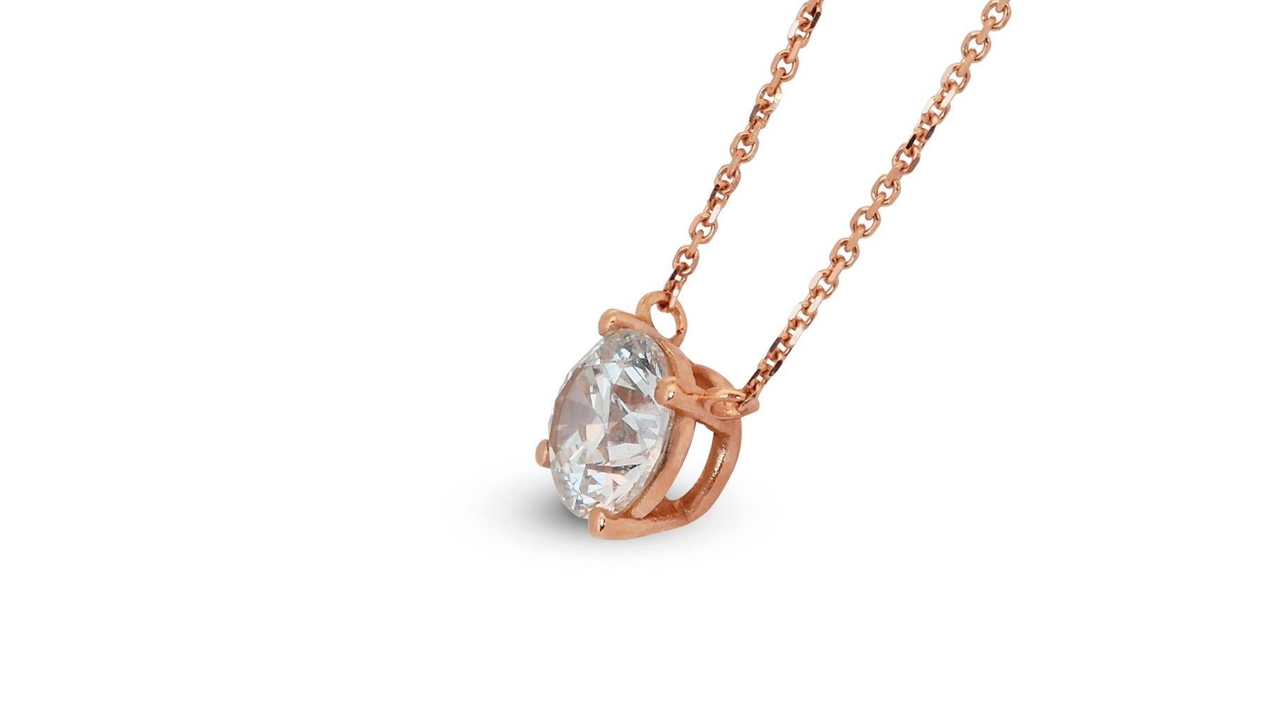 Beautiful 18K Rose Gold Ideal Cut Natural Diamond Necklace w/1.04ct - GIA Certif For Sale 2