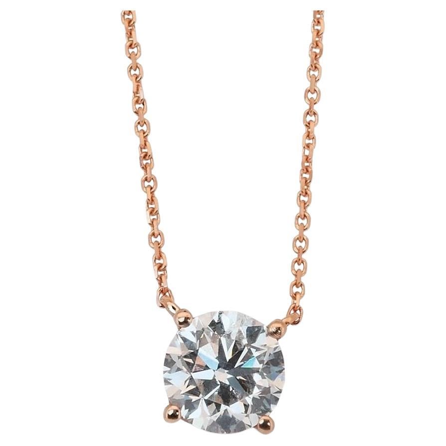 Beautiful 18K Rose Gold Ideal Cut Natural Diamond Necklace w/1.04ct - GIA Certif For Sale