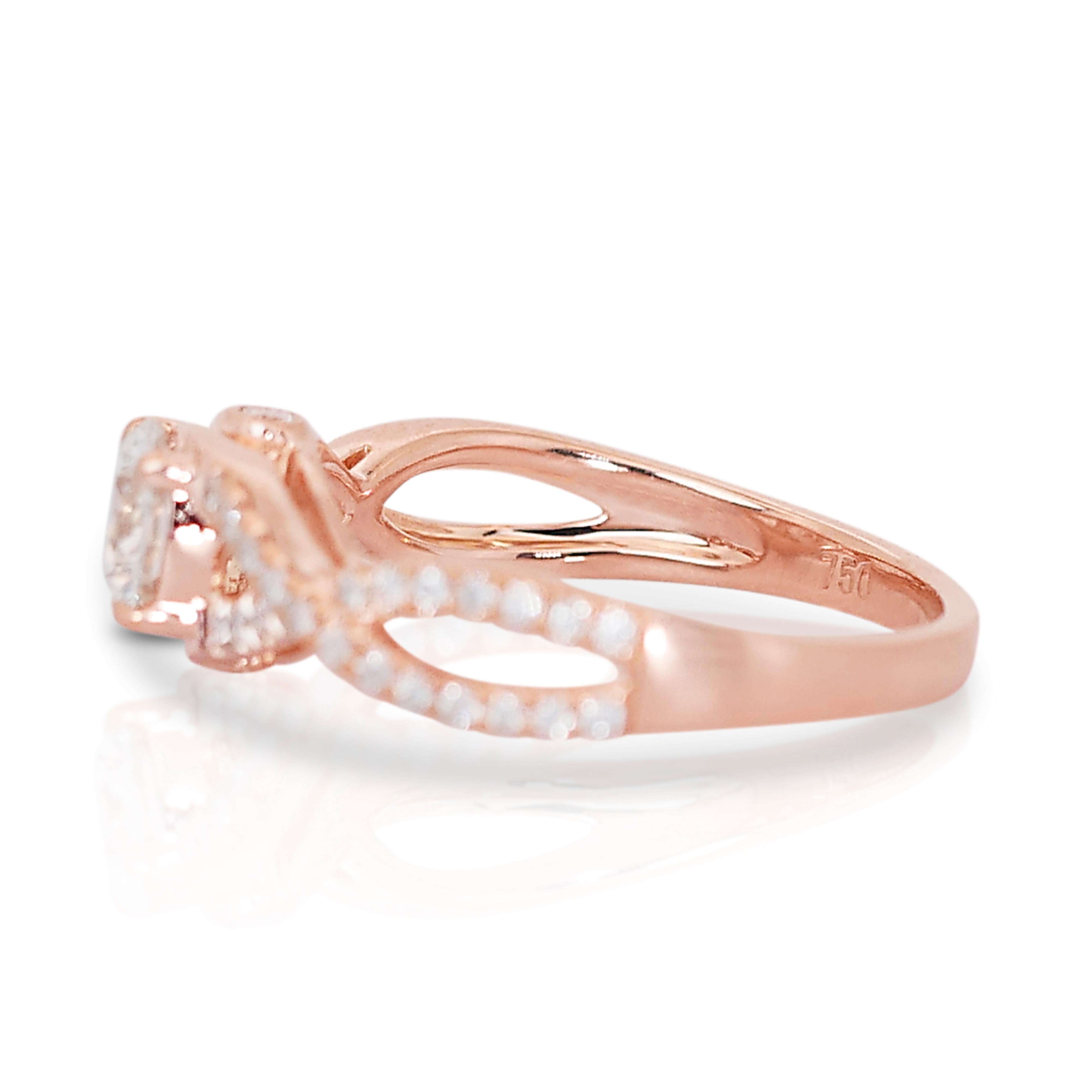 Brilliant Cut Beautiful 18K Rose Gold Infinity Natural Diamond Ring w/0.91ct - GIA Certified For Sale