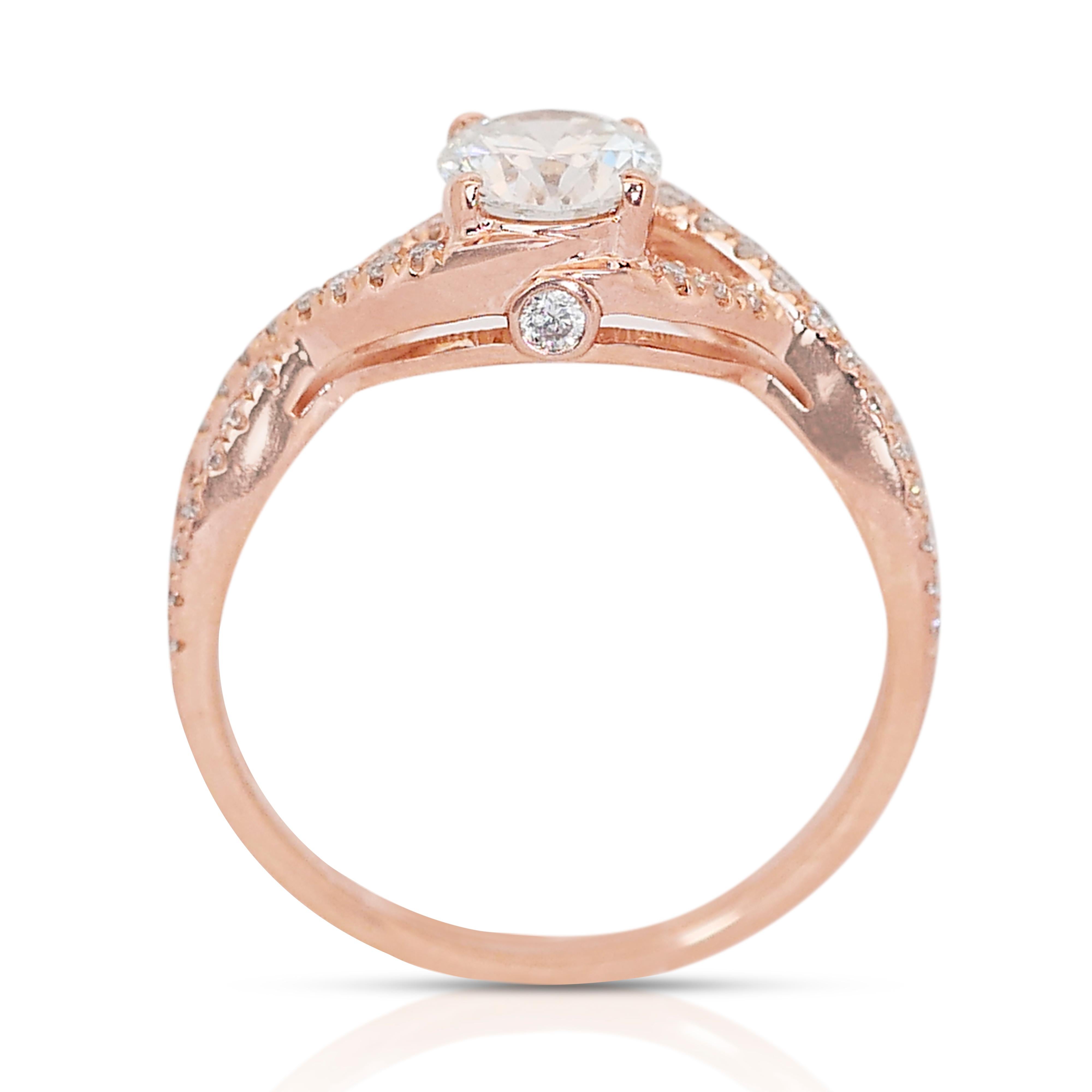 Beautiful 18K Rose Gold Infinity Natural Diamond Ring w/0.91ct - GIA Certified In New Condition For Sale In רמת גן, IL