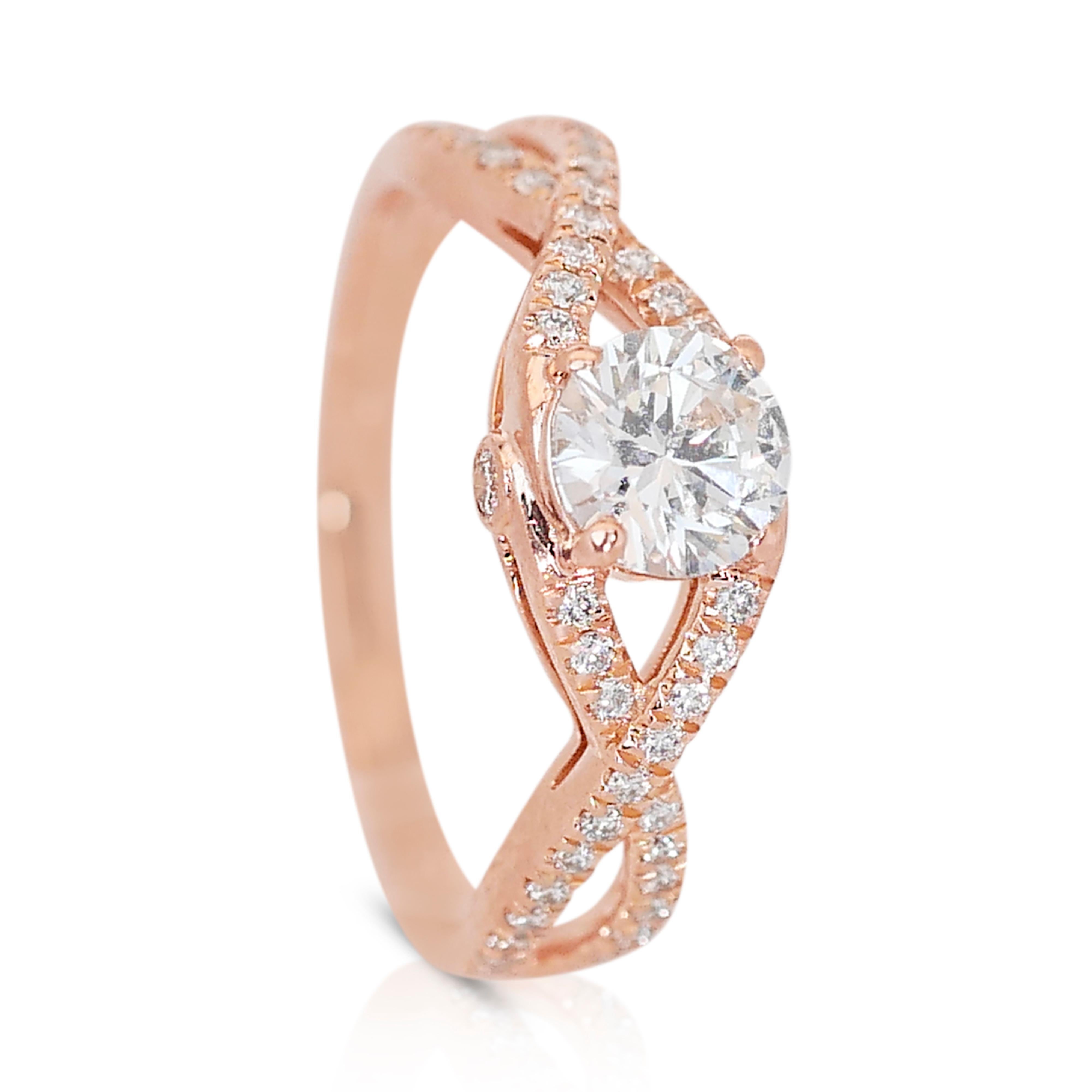 Beautiful 18K Rose Gold Infinity Natural Diamond Ring w/0.91ct - GIA Certified For Sale 2