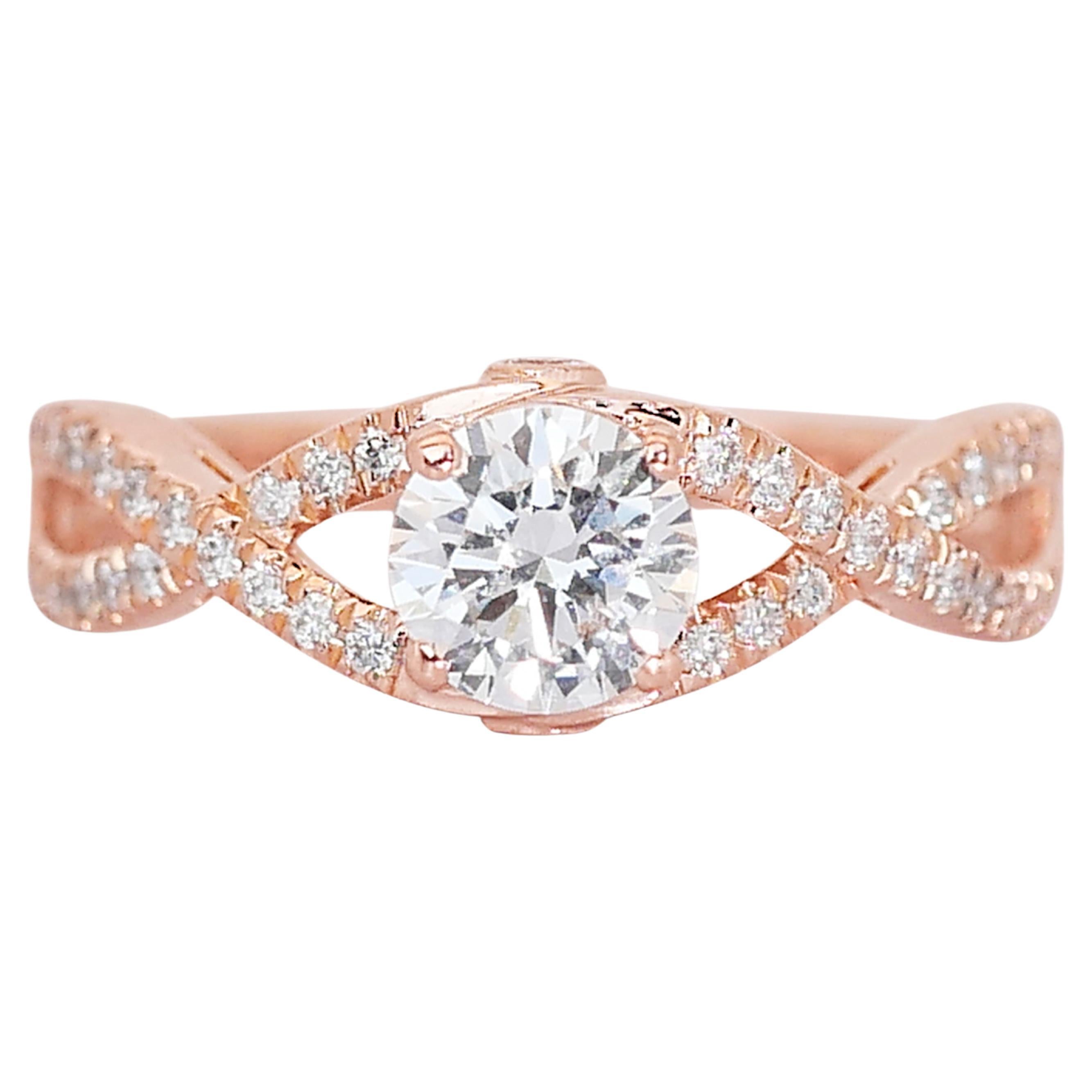 Beautiful 18K Rose Gold Infinity Natural Diamond Ring w/0.91ct - GIA Certified For Sale